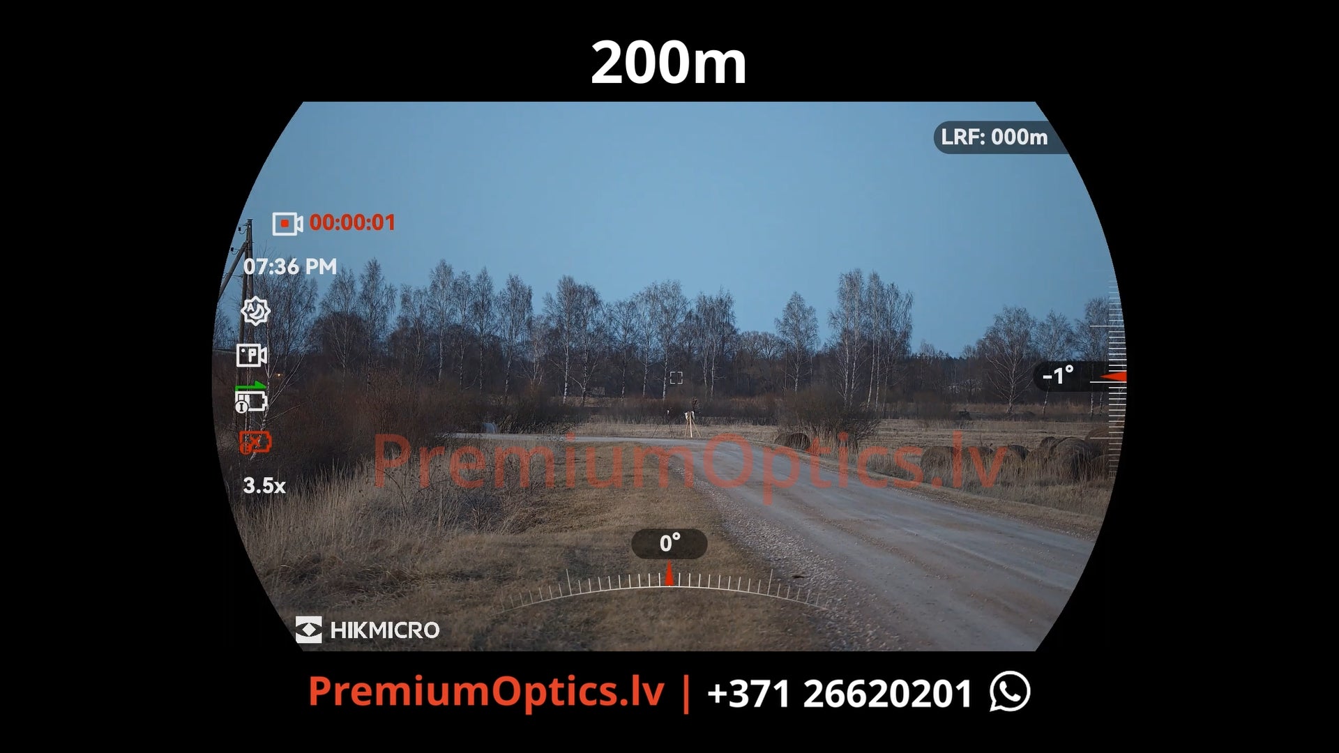 Hikmicro Alpex 4k Lite tests - digitālā tēmēkļa attēla kvalitāte dienas laikā 200 metros 1x palielinājums