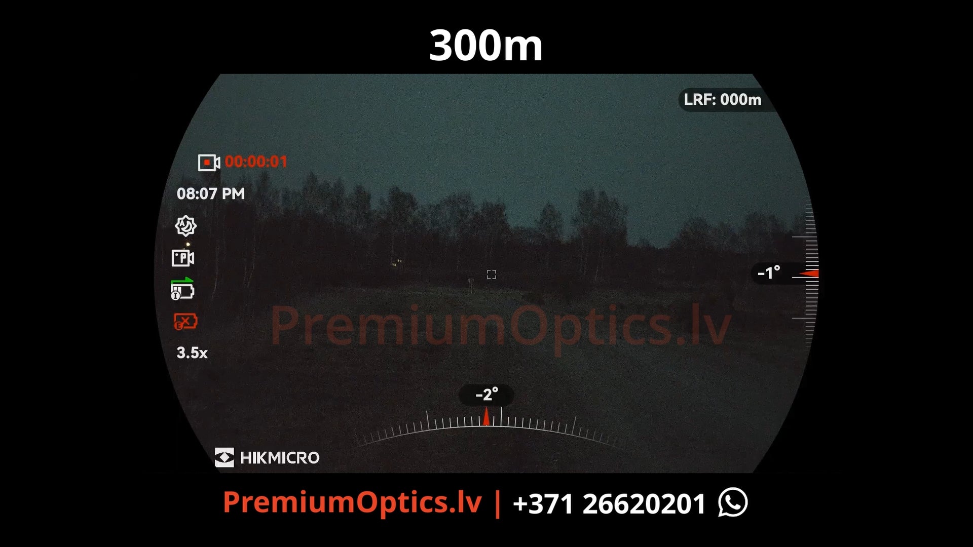 Hikmicro Alpex 4k Lite tests - digitālā tēmēkļa attēla kvalitāte dienas laikā 300 metros 1x palielinājums