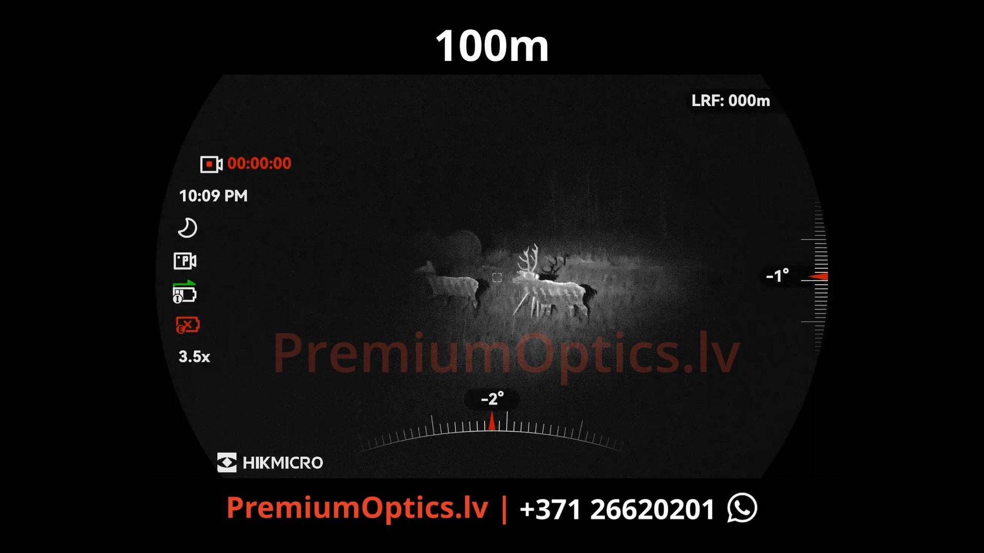 Hikmicro Alpex 4k Lite tests - digitālā tēmēkļa attēla kvalitāte nakts laikā - tumsā 100 metros 1x palielinājums