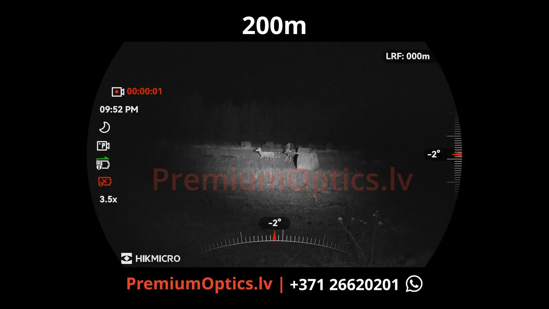 Hikmicro Alpex 4k Lite tests - digitālā tēmēkļa attēla kvalitāte nakts laikā - tumsā 200 metros 1x palielinājums