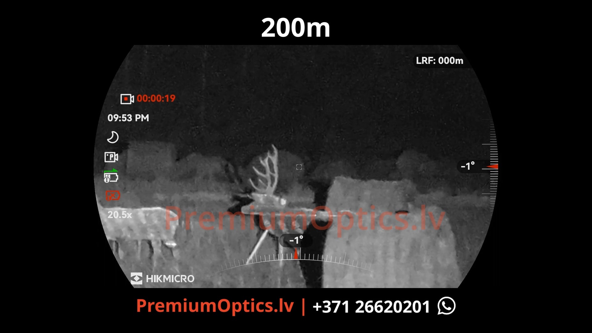 Hikmicro Alpex 4k Lite tests - digitālā tēmēkļa attēla kvalitāte nakts laikā - tumsā 200 metros 2x palielinājums