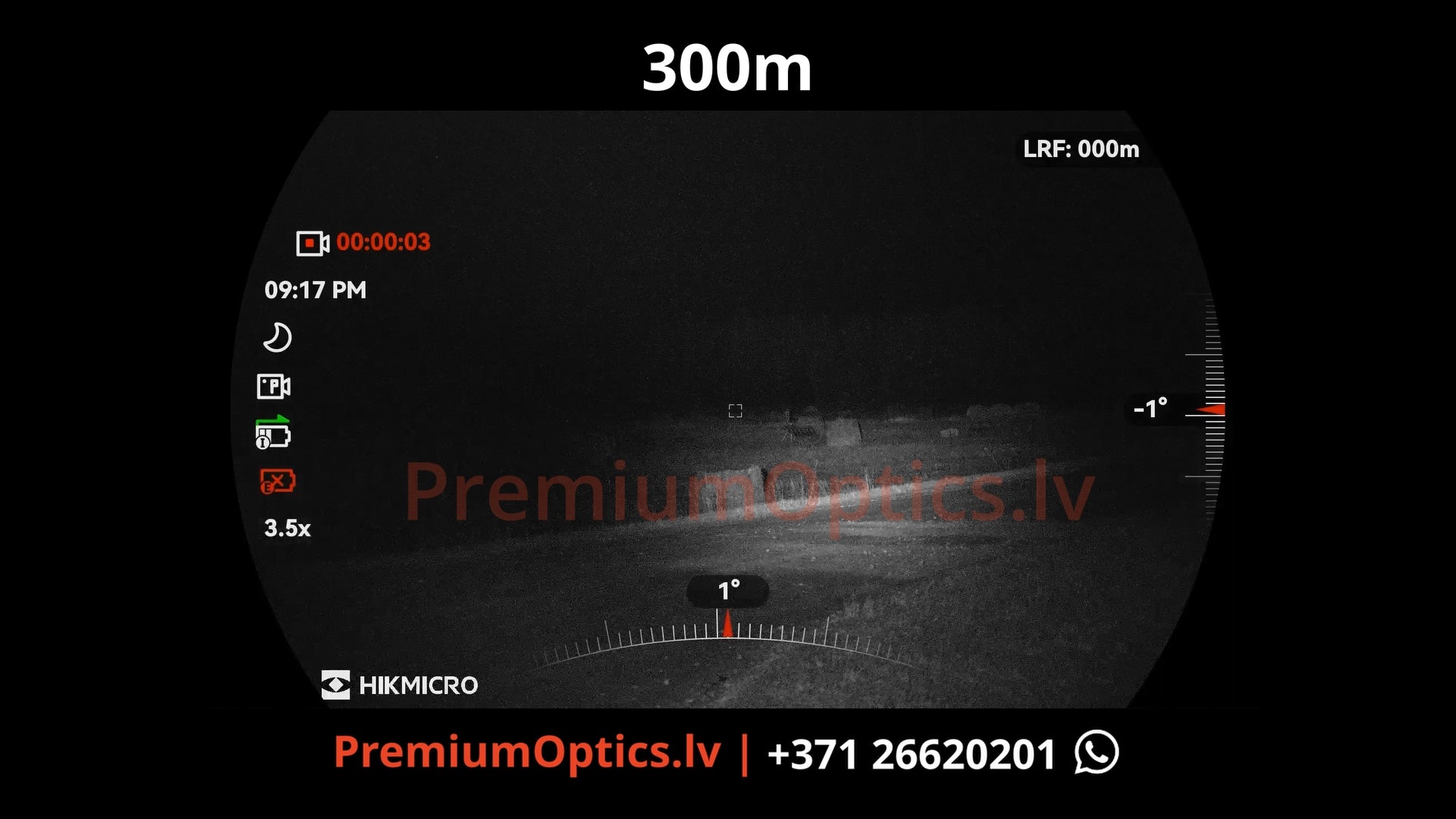 Hikmicro Alpex 4k Lite tests - digitālā tēmēkļa attēla kvalitāte nakts laikā - tumsā 300 metros 1x palielinājums