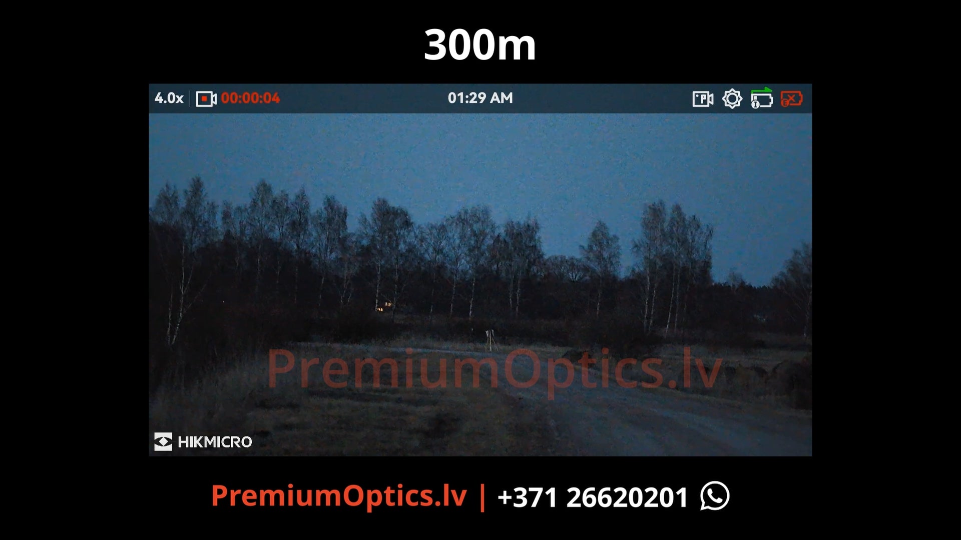 Hikmicro Alpex Pro digitālā tēmēkļa tests 300 metros – attēla kvalitāte dienas laikā (1x palielinājums)
