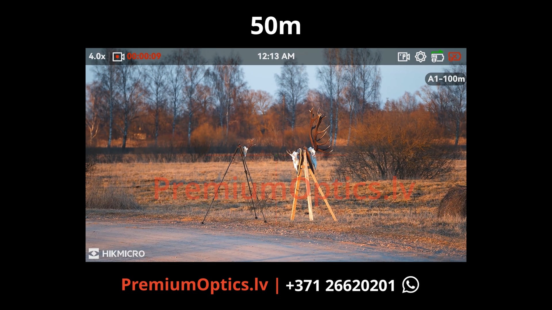 Hikmicro Alpex Pro digitālā tēmēkļa tests 50 metros – attēla kvalitāte dienas laikā (1x palielinājums)