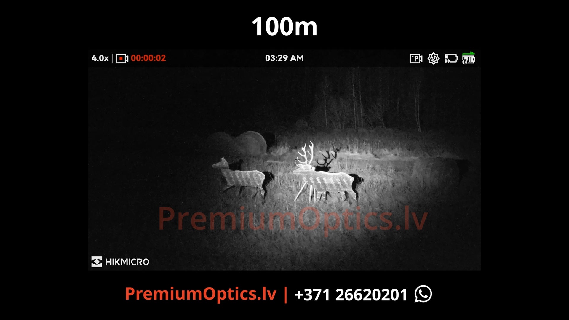 Hikmicro Alpex Pro digitālā tēmēkļa tests 100 metros – attēla kvalitāte nakts tumsā (1x palielinājums)