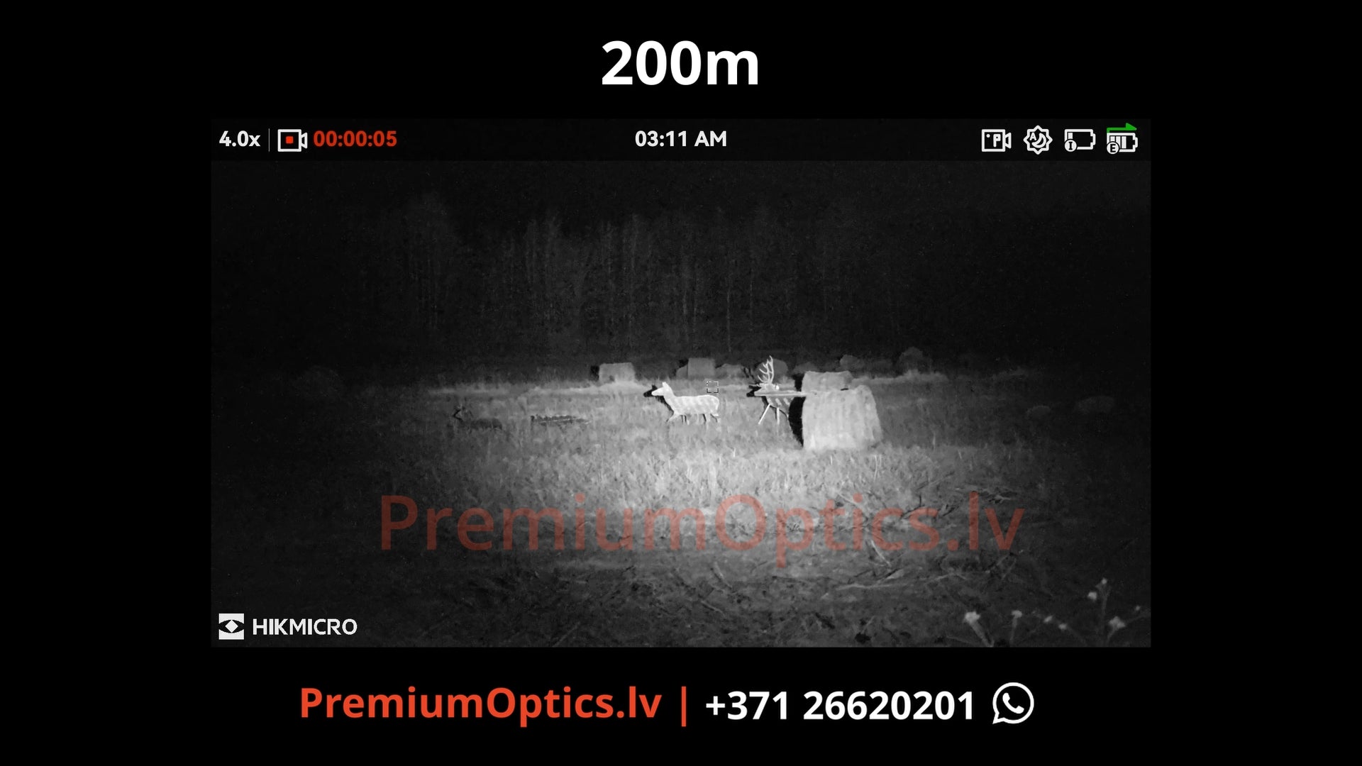 Hikmicro Alpex Pro digitālā tēmēkļa tests 200 metros – attēla kvalitāte nakts tumsā (1x palielinājums)