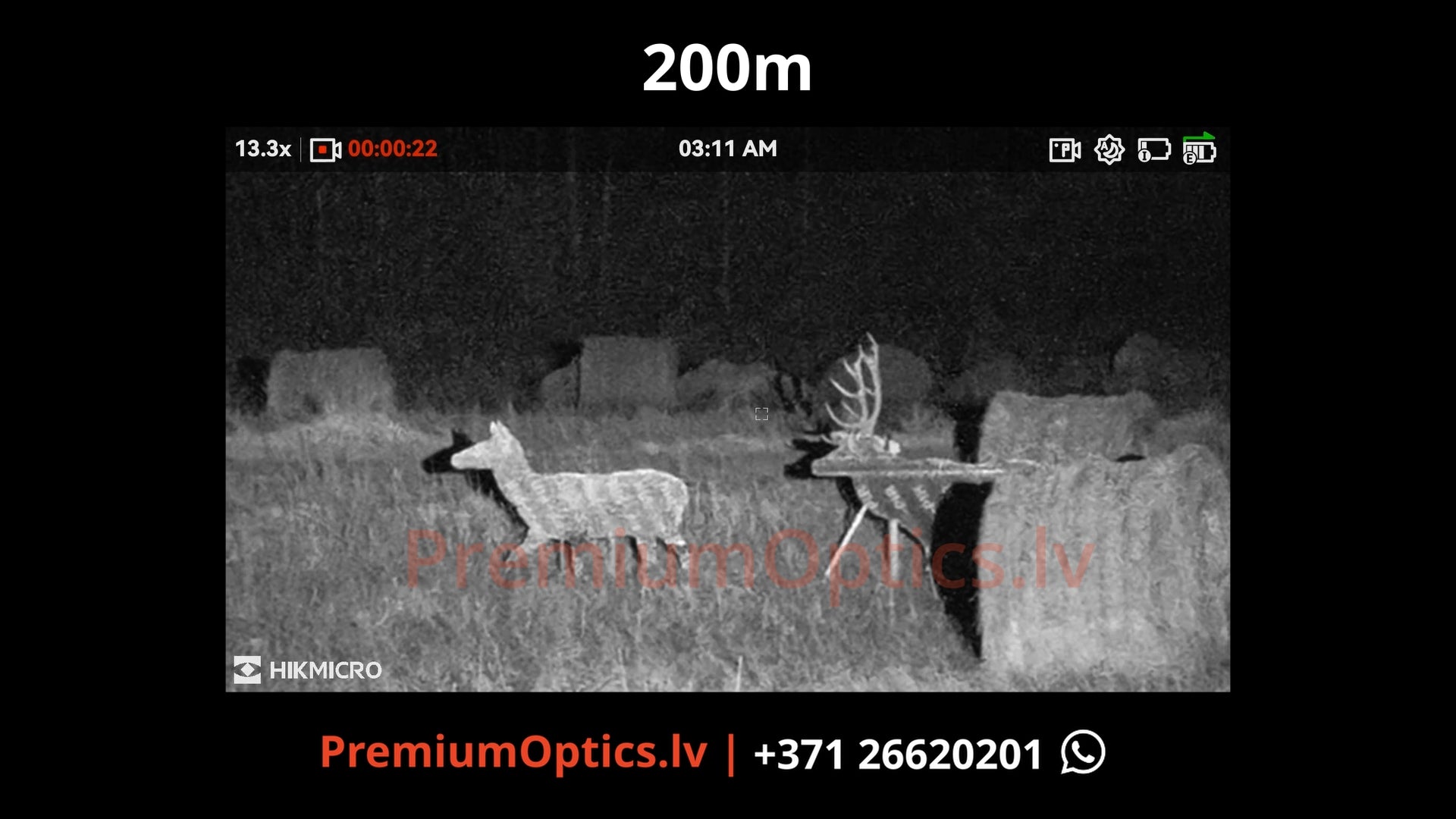 Hikmicro Alpex Pro digitālā tēmēkļa tests 200 metros – attēla kvalitāte nakts tumsā (2x palielinājums)