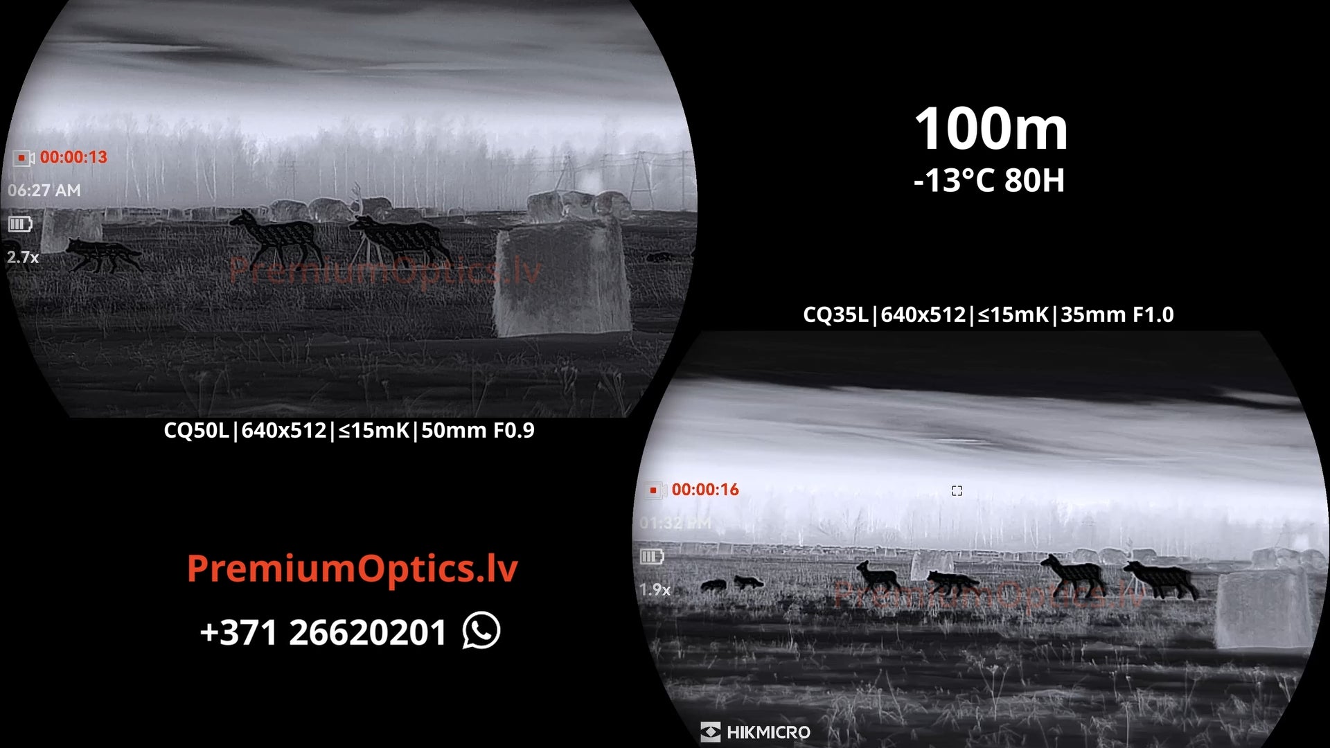 Hikmicro Condor 2.0 termokameras tests 100 metros – attēla kvalitāte dabā (1x palielinājums)