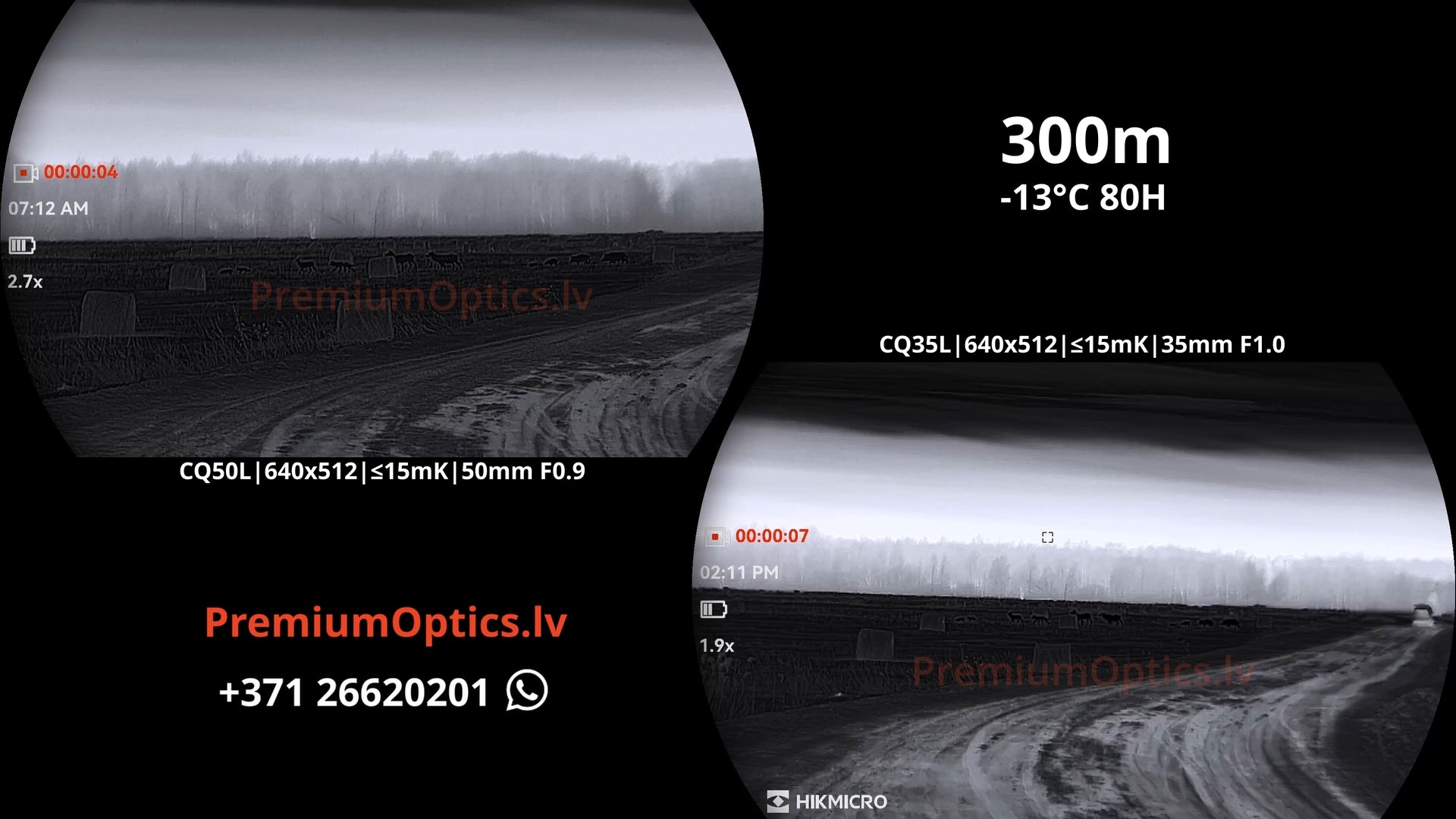 Hikmicro Condor 2.0 termokameras tests 300 metros – attēla kvalitāte dabā (1x palielinājums)