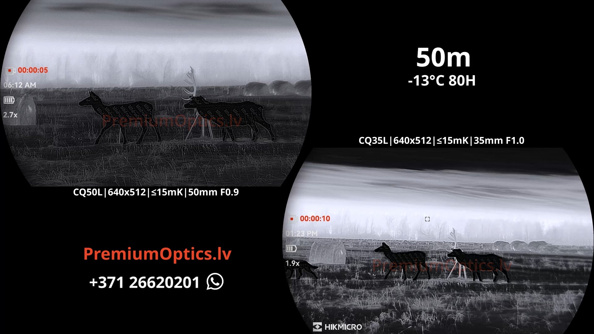 Hikmicro Condor 2.0 termokameras tests 50 metros – attēla kvalitāte dabā (1x palielinājums)