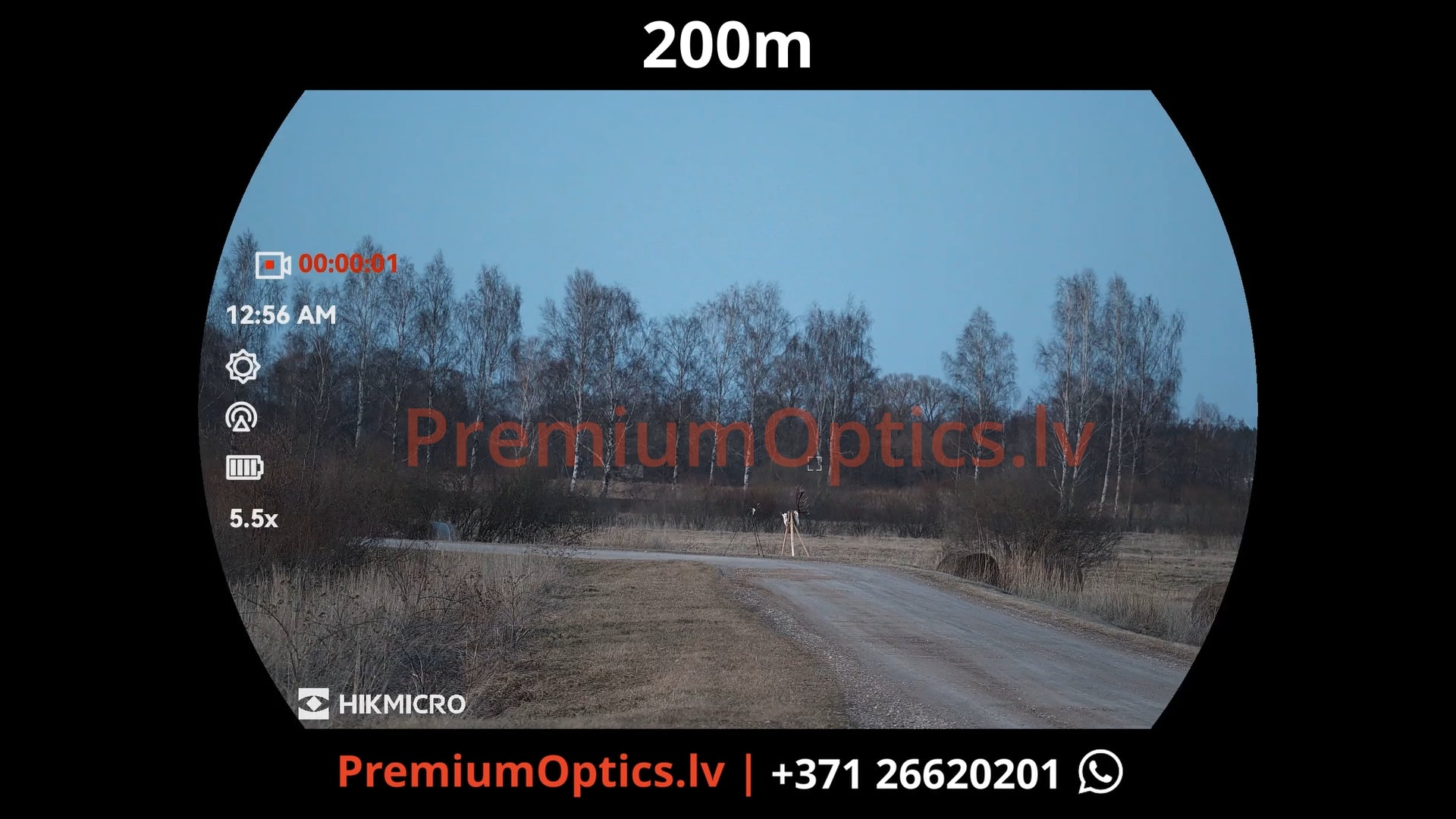 Hikmicro Habrok 4k 2.0 multispektrālais binoklis tests 200 metros – attēla kvalitāte saules norietēšanas laikā (1x palielinājums)