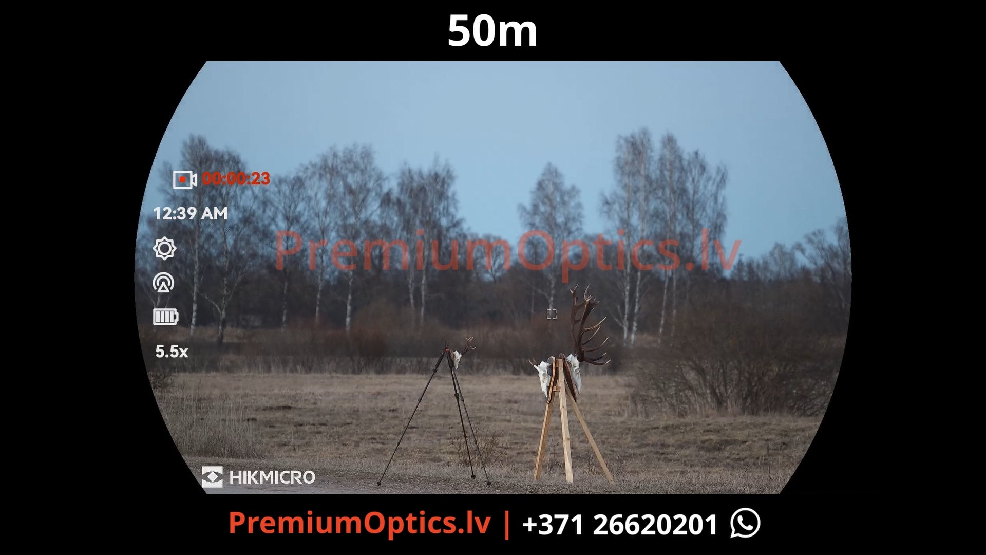 Hikmicro Habrok 4k 2.0 multispektrālais binoklis tests 50 metros – attēla kvalitāte saules norietēšanas laikā (1x palielinājums)