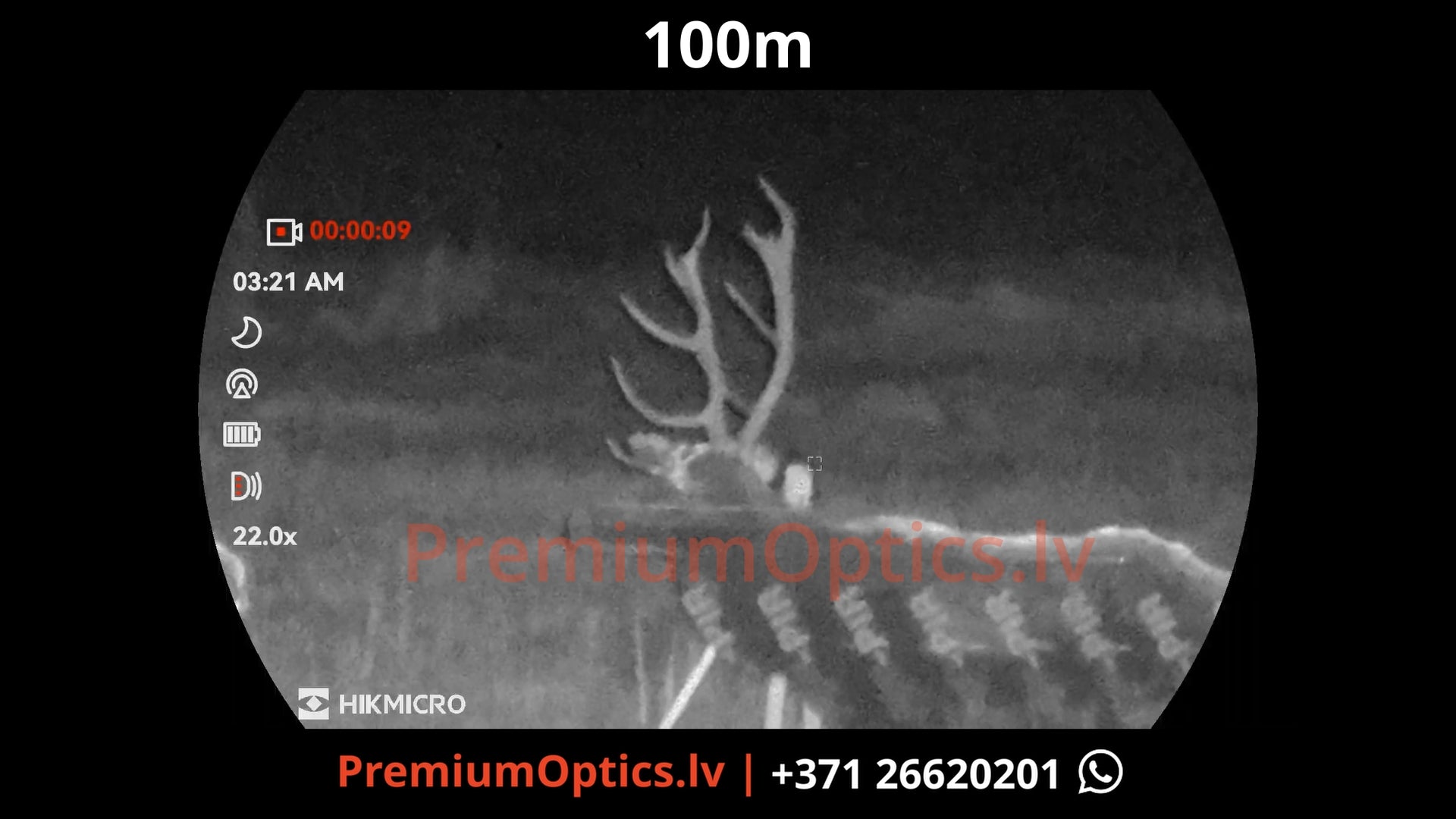 Hikmicro Habrok 4k 2.0 multispektrālais binoklis tests 100 metros – attēla kvalitāte naktī ar orģinālo piegaismotāju (2x palielinājums)