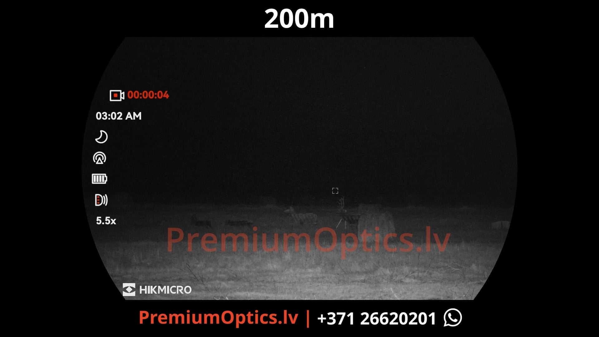 Hikmicro Habrok 4k 2.0 multispektrālais binoklis tests 200 metros – attēla kvalitāte naktī ar orģinālo piegaismotāju (1x palielinājums)