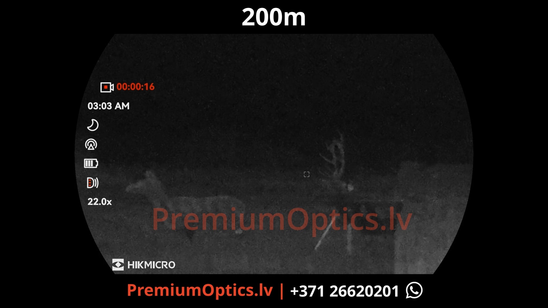 Hikmicro Habrok 4k 2.0 multispektrālais binoklis tests 200 metros – attēla kvalitāte naktī ar orģinālo piegaismotāju (2x palielinājums)