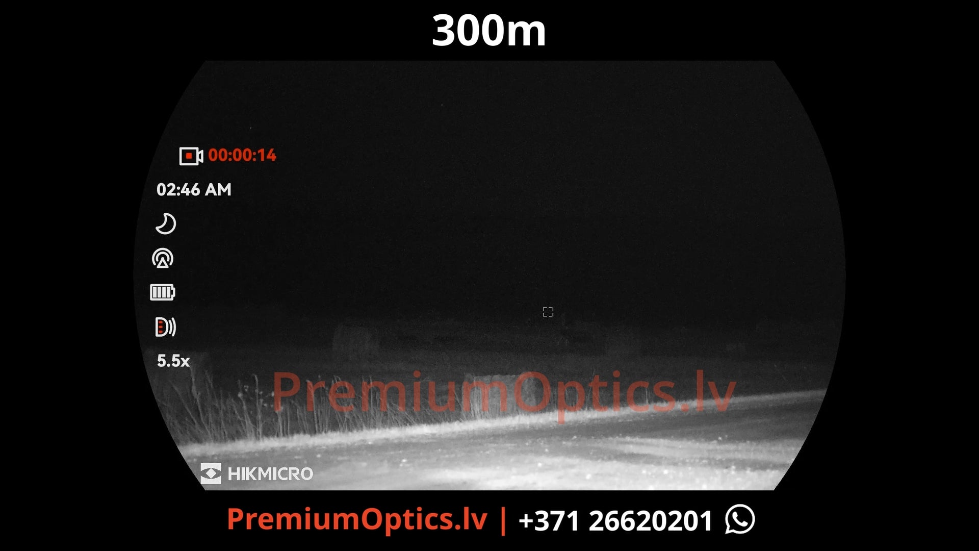 Hikmicro Habrok 4k 2.0 multispektrālais binoklis tests 300 metros – attēla kvalitāte naktī ar orģinālo piegaismotāju (1x palielinājums)