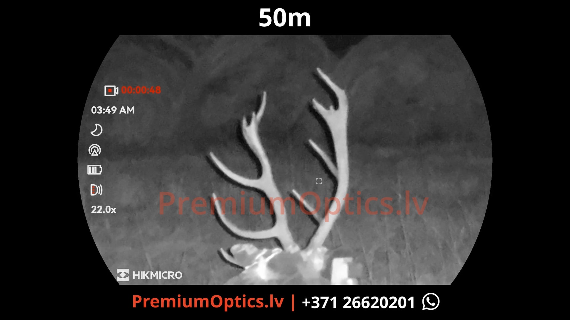 Hikmicro Habrok 4k 2.0 multispektrālais binoklis tests 50 metros – attēla kvalitāte naktī ar orģinālo piegaismotāju (2x palielinājums)