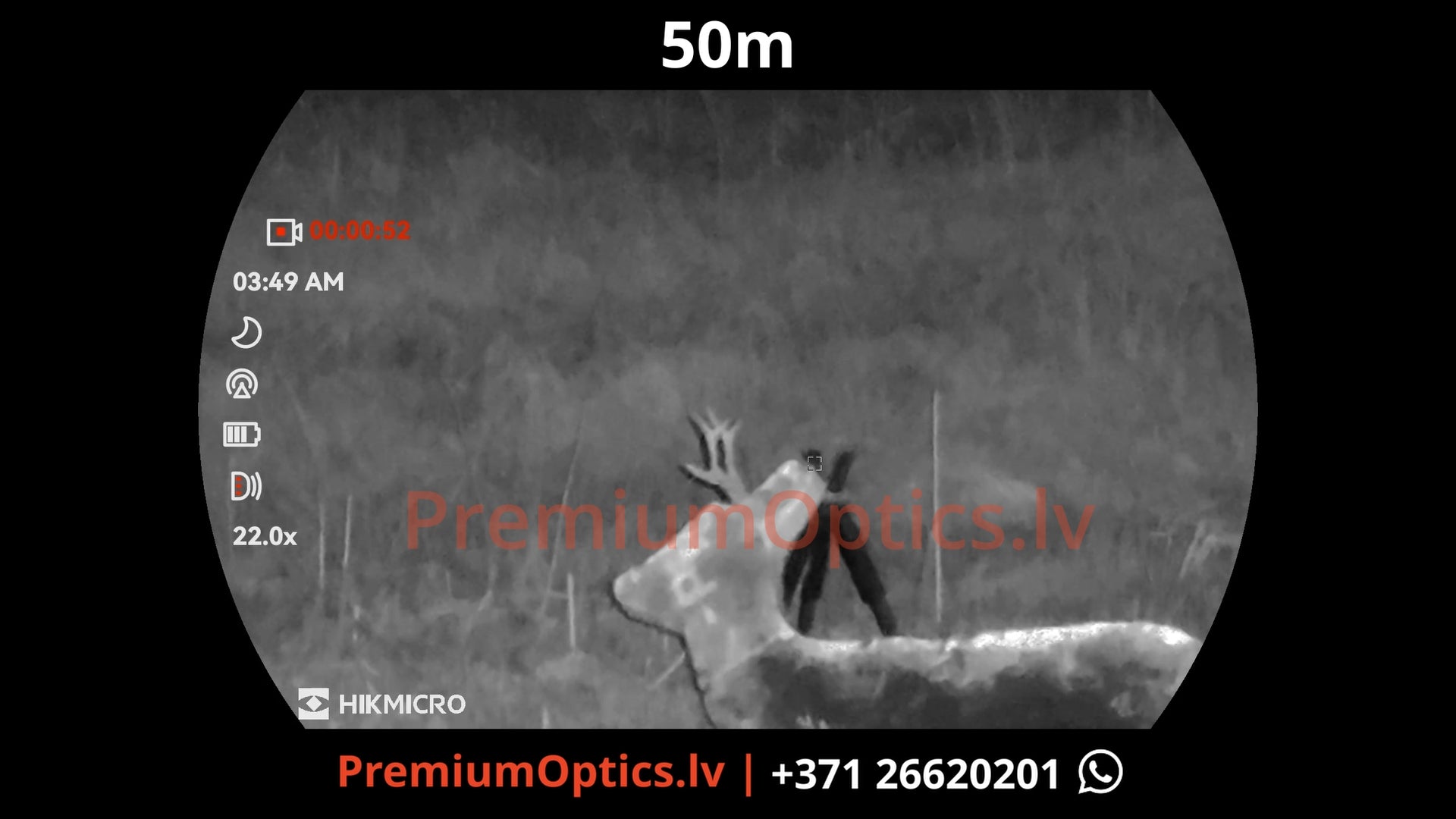 Hikmicro Habrok 4k 2.0 multispektrālais binoklis tests 50 metros – attēla kvalitāte naktī ar orģinālo piegaismotāju buka ragi  (2x palielinājums)