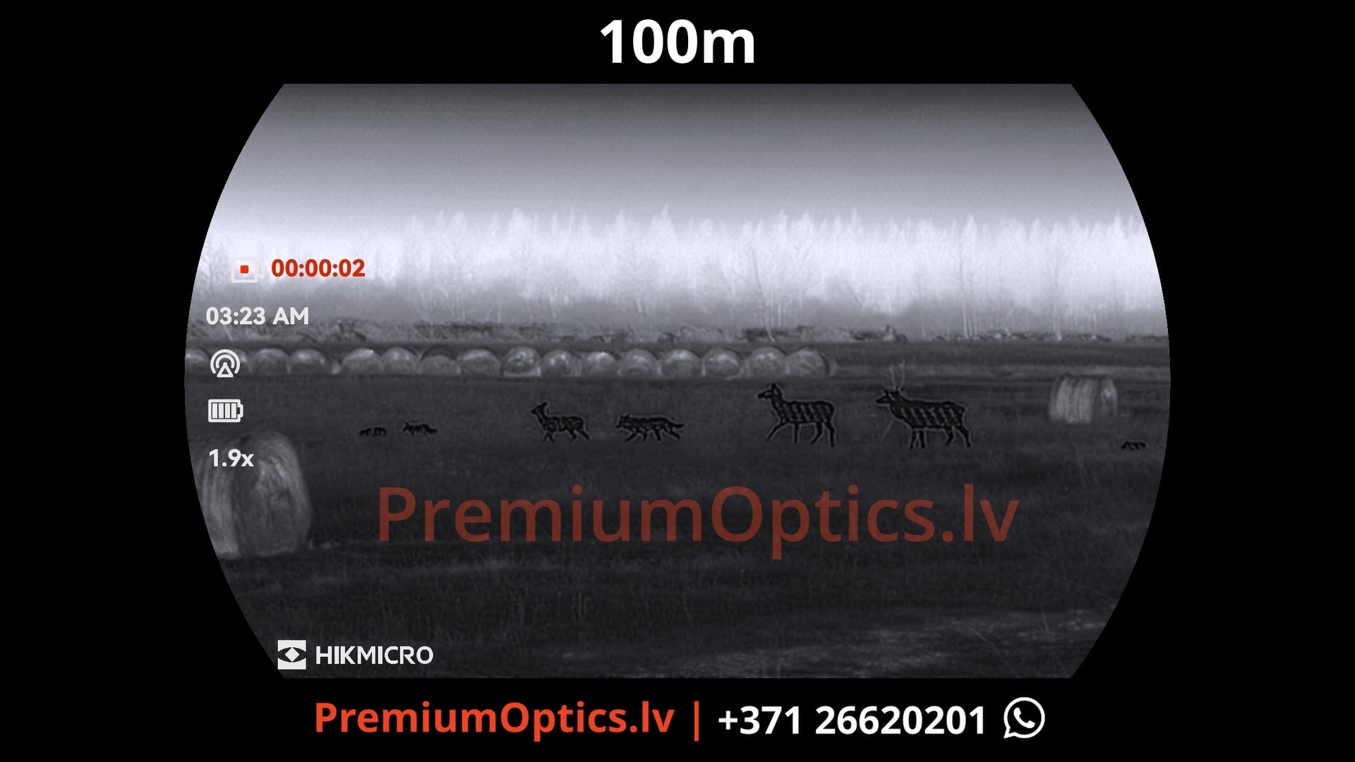 Hikmicro Habrok 4k 2.0 multispektrālais binoklis tests 100 metros – termo bildes attēla kvalitāte naktī (1x palielinājums)