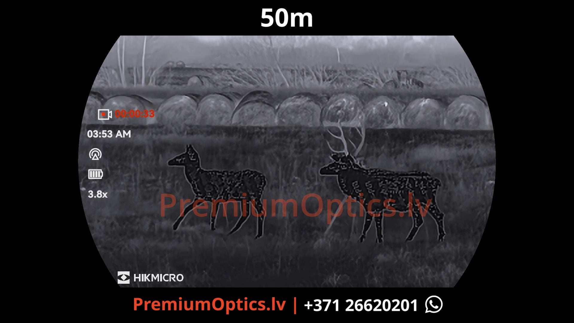 Hikmicro Habrok 4k 2.0 multispektrālais binoklis tests 50 metros – termo bildes attēla kvalitāte naktī (1x palielinājums)