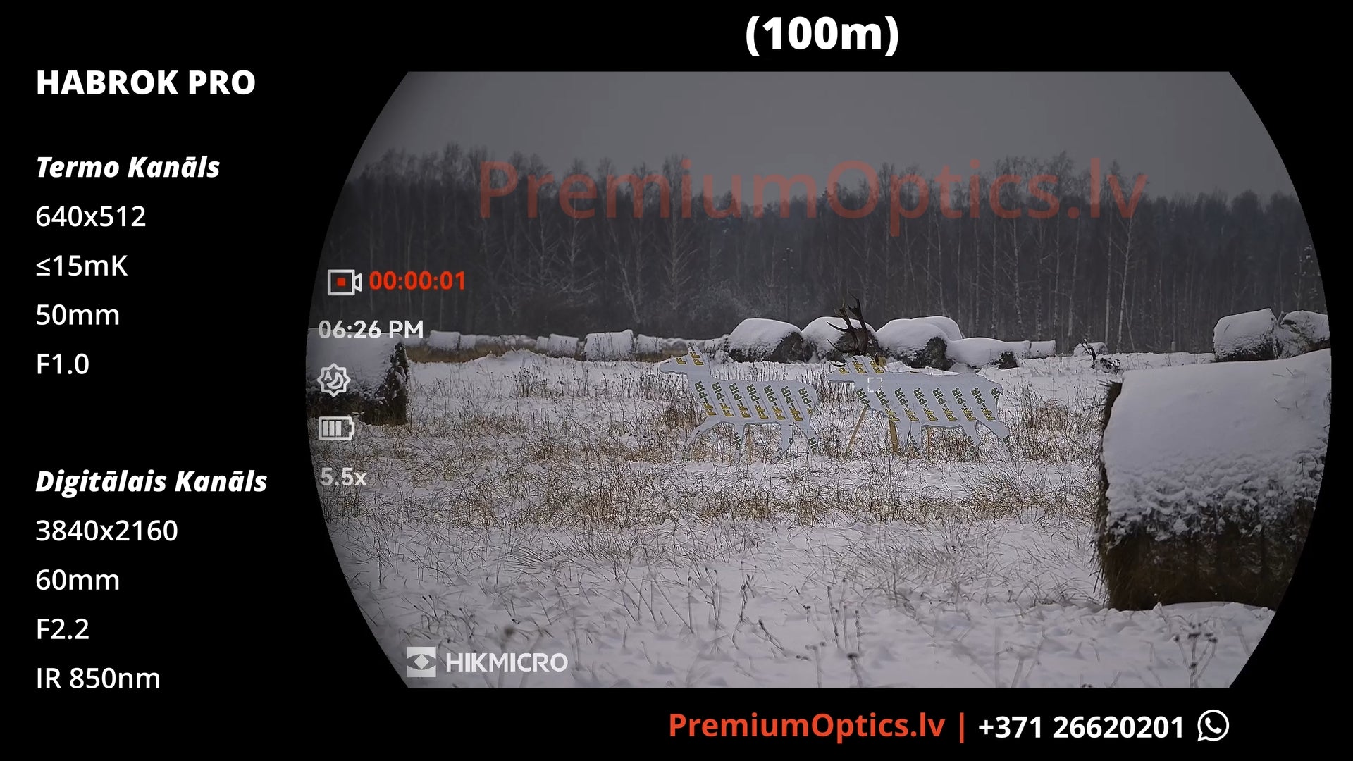 Hikmicro Habrok Pro termobinokļa tests 100 metros – dienas attēla kvalitāte (1x palielinājums)