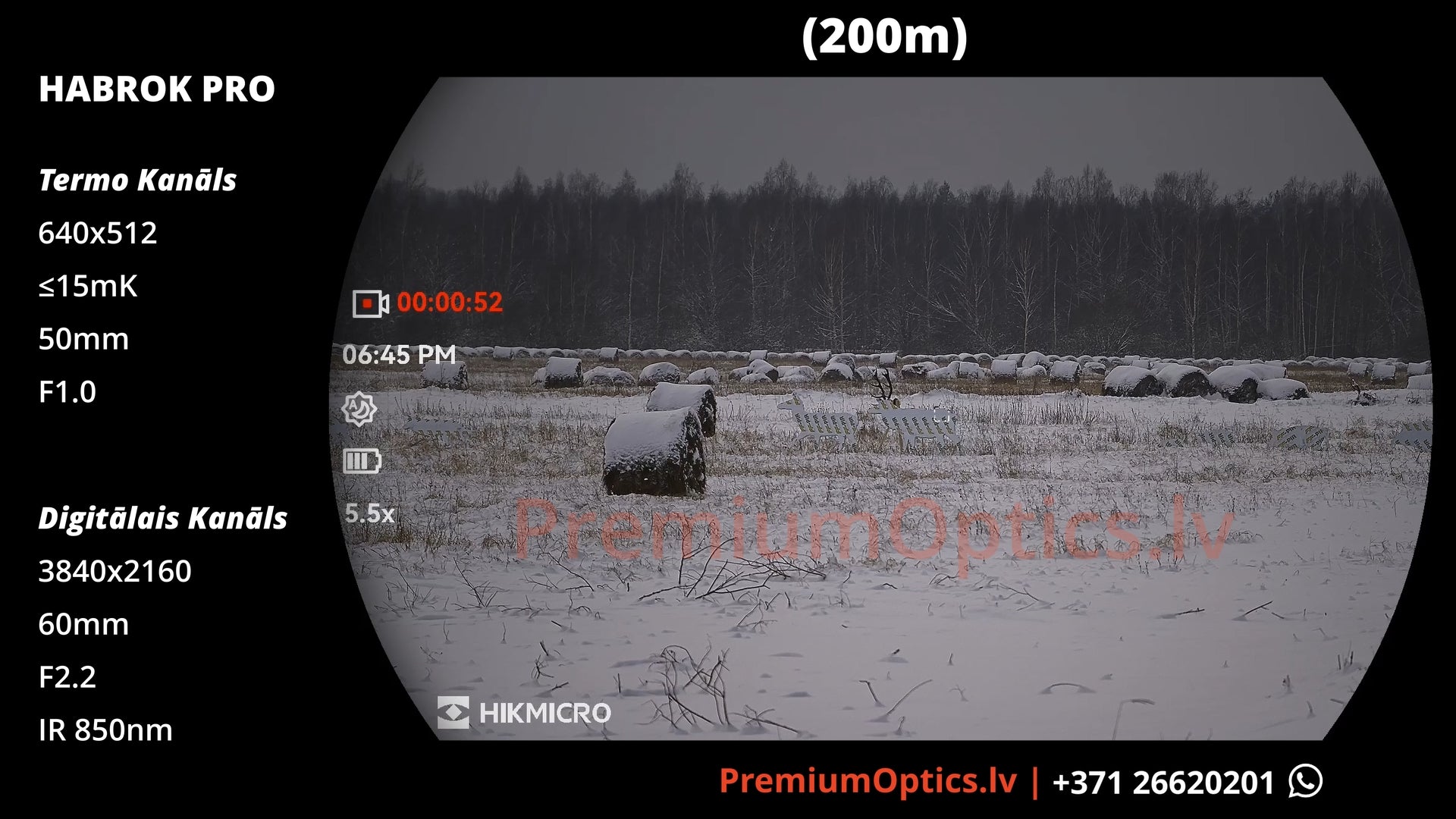 Hikmicro Habrok Pro termobinokļa tests 200 metros – dienas attēla kvalitāte (1x palielinājums)