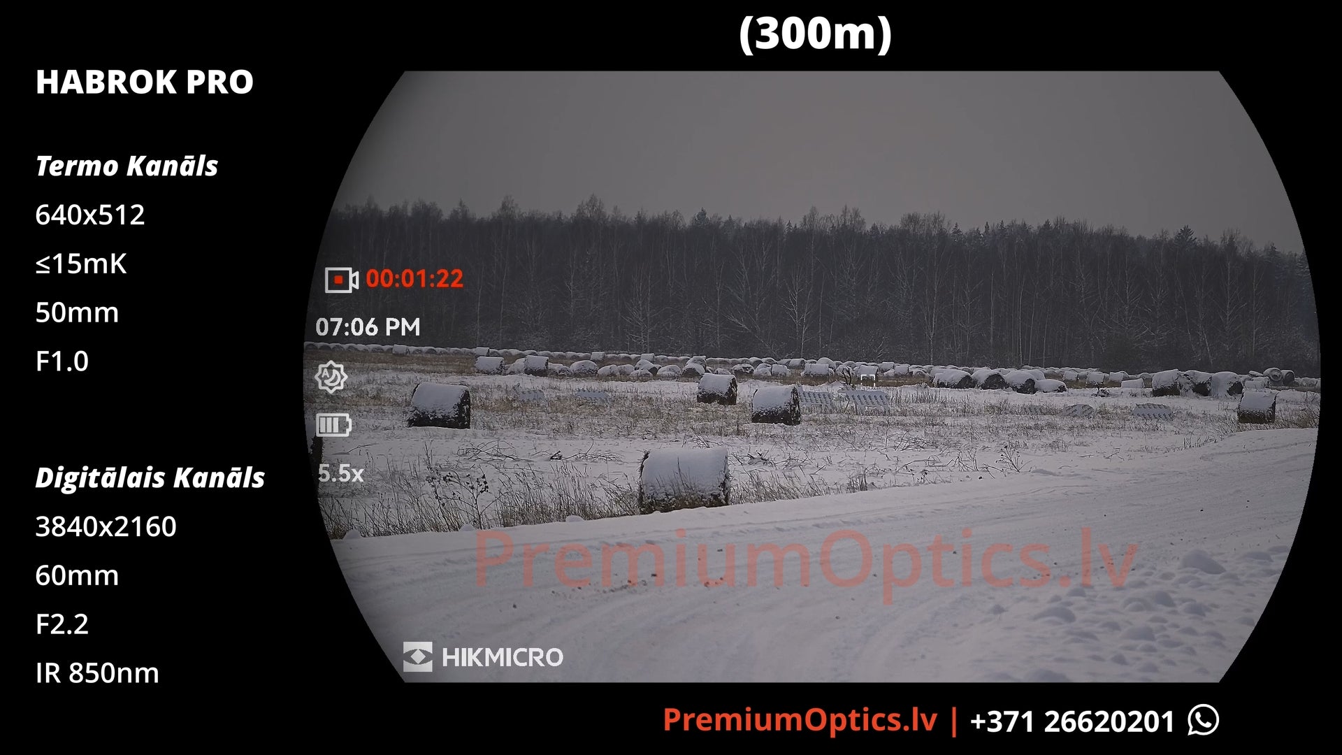 Hikmicro Habrok Pro termobinokļa tests 300 metros – dienas attēla kvalitāte (1x palielinājums)