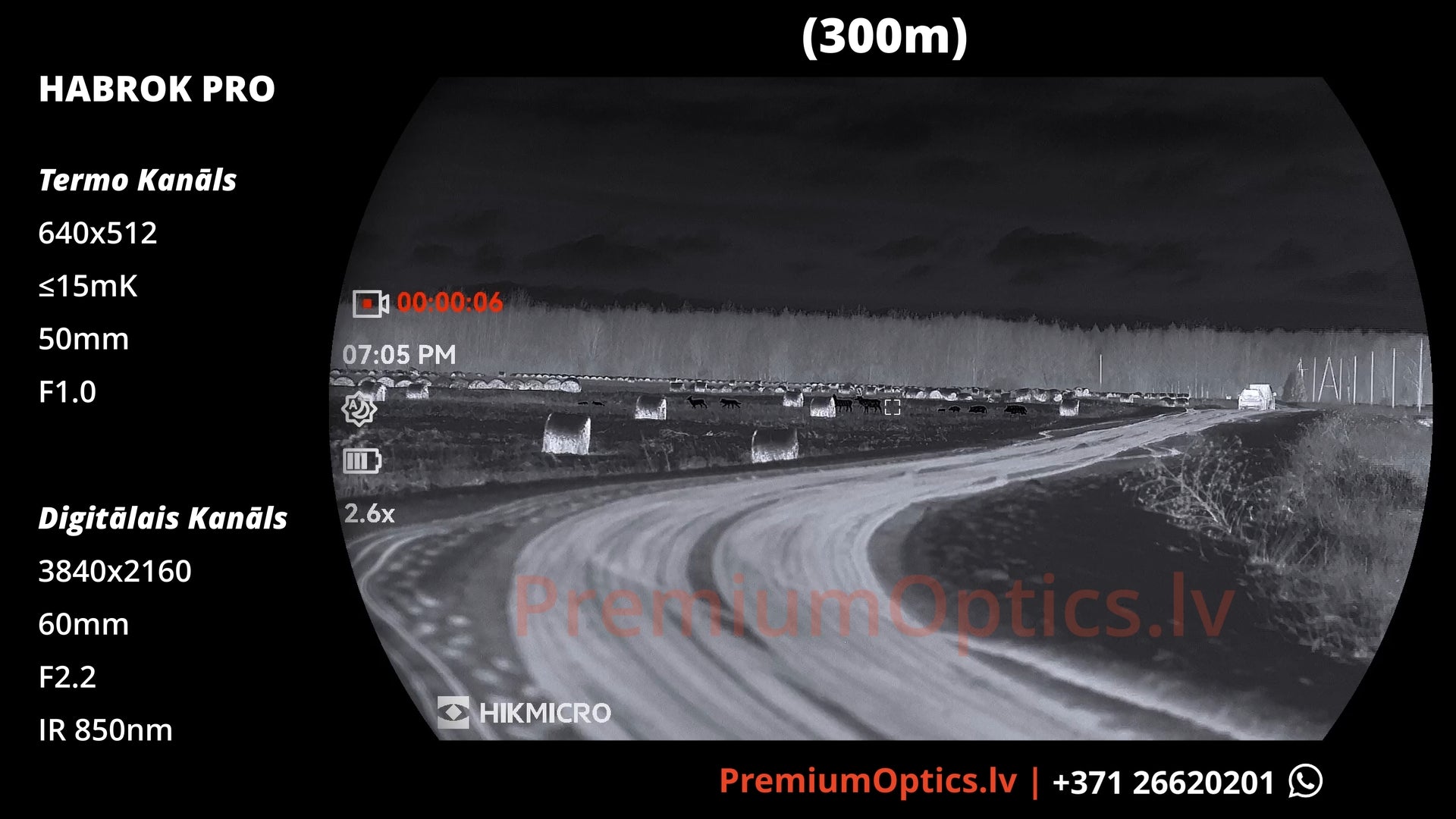 Hikmicro Habrok Pro termobinokļa tests 300 metros – dienas attēla kvalitāte (1x palielinājums)