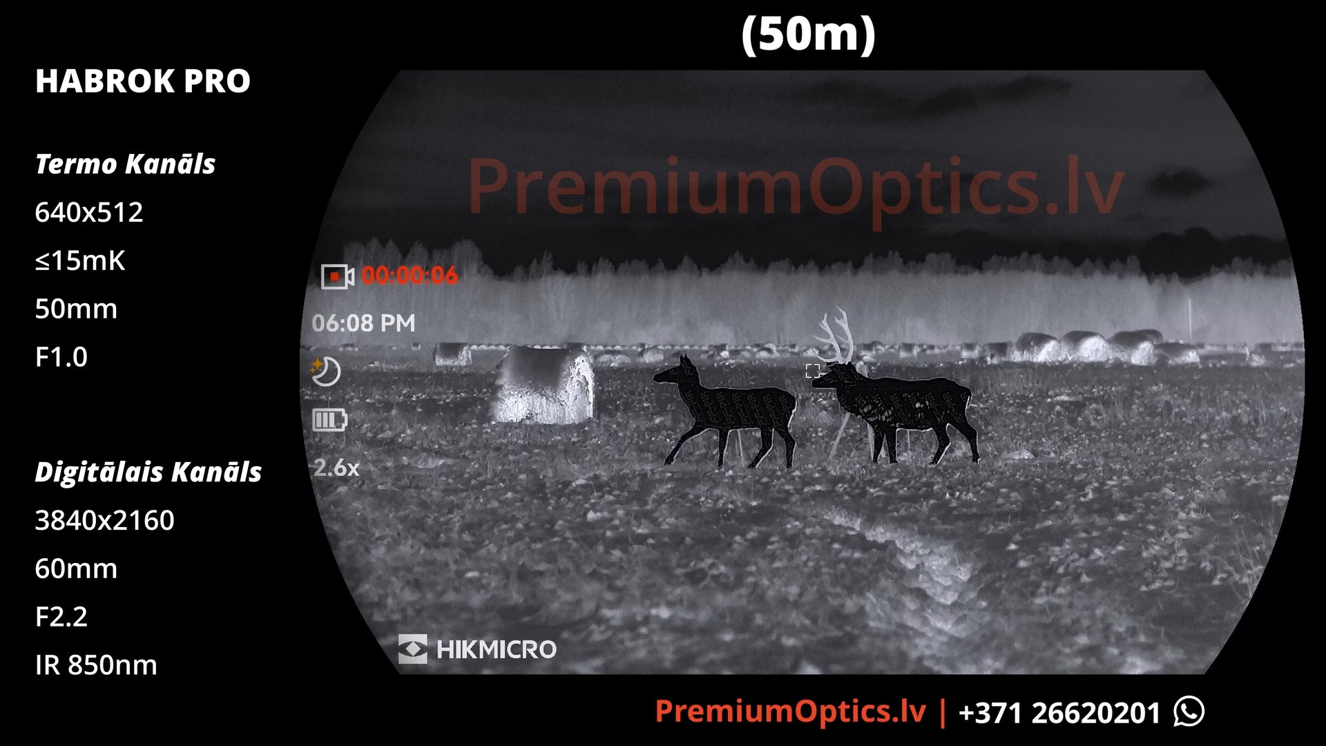 Hikmicro Habrok Pro termobinokļa tests 50 metros – dienas attēla kvalitāte (1x palielinājums)