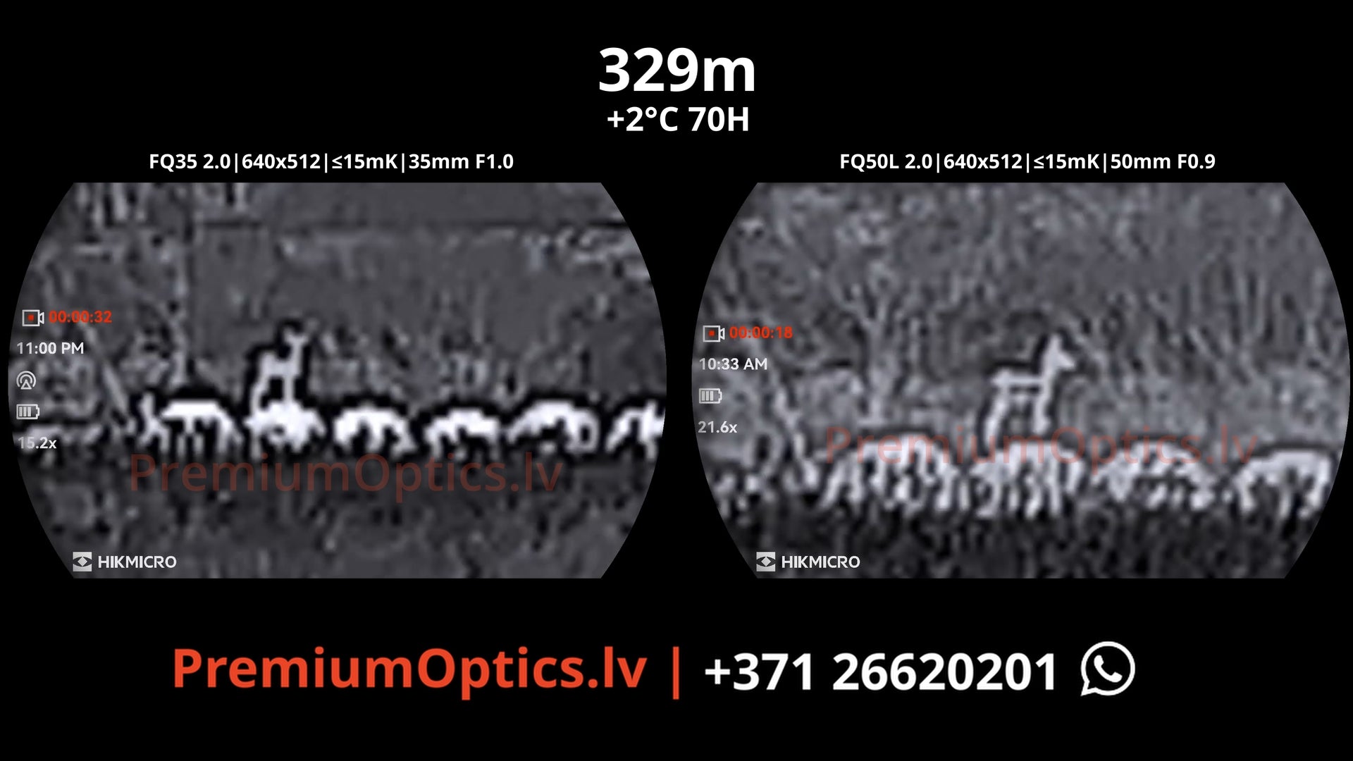 Hikmicro Falcon 2.0 fq35 vs fq50 vs fq50l termokameras tests 330 metros – buks stāvs uz sienas ruli (2x palielinājums)
