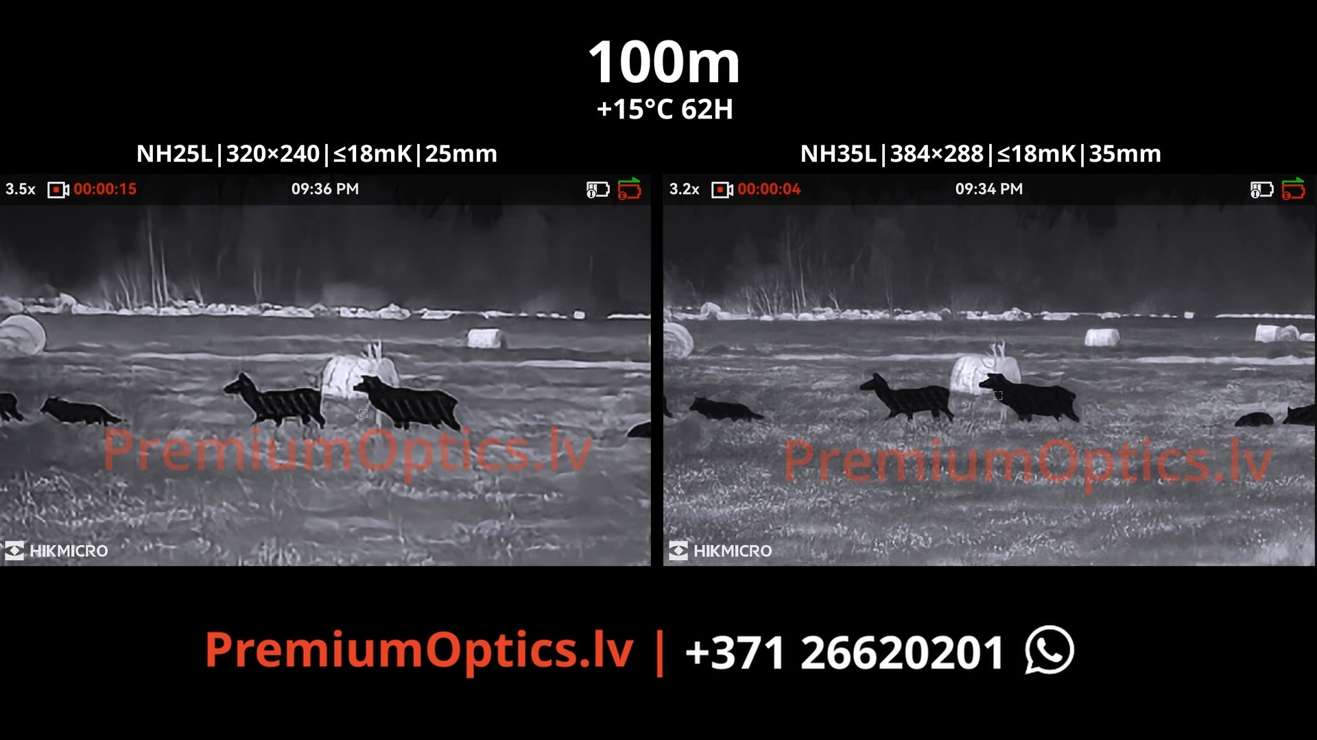 Hikmicro NEOS termotēmēklis NH25L vs NH35L tests lietus apstākļos 100m x1 palielinājums