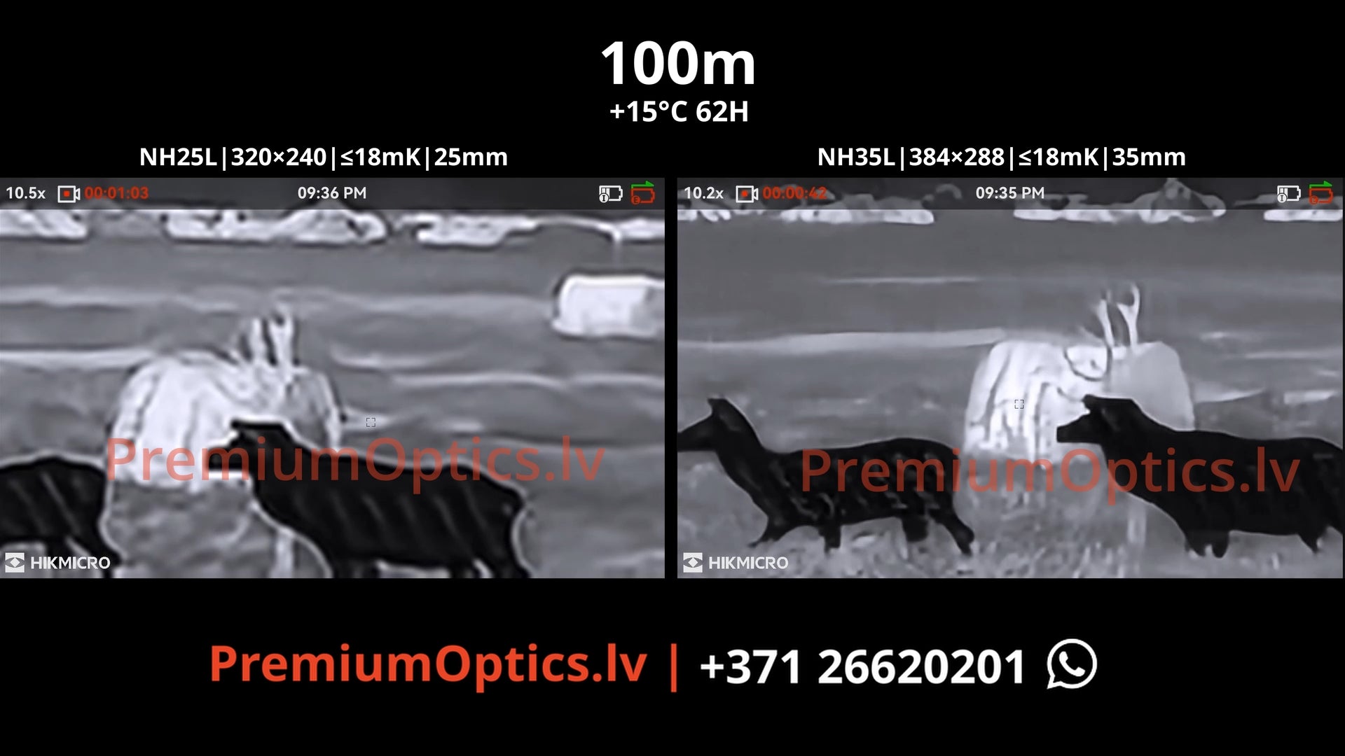 Hikmicro NEOS termotēmēklis NH25L vs NH35L tests lietus apstākļos 100m x2 palielinājums