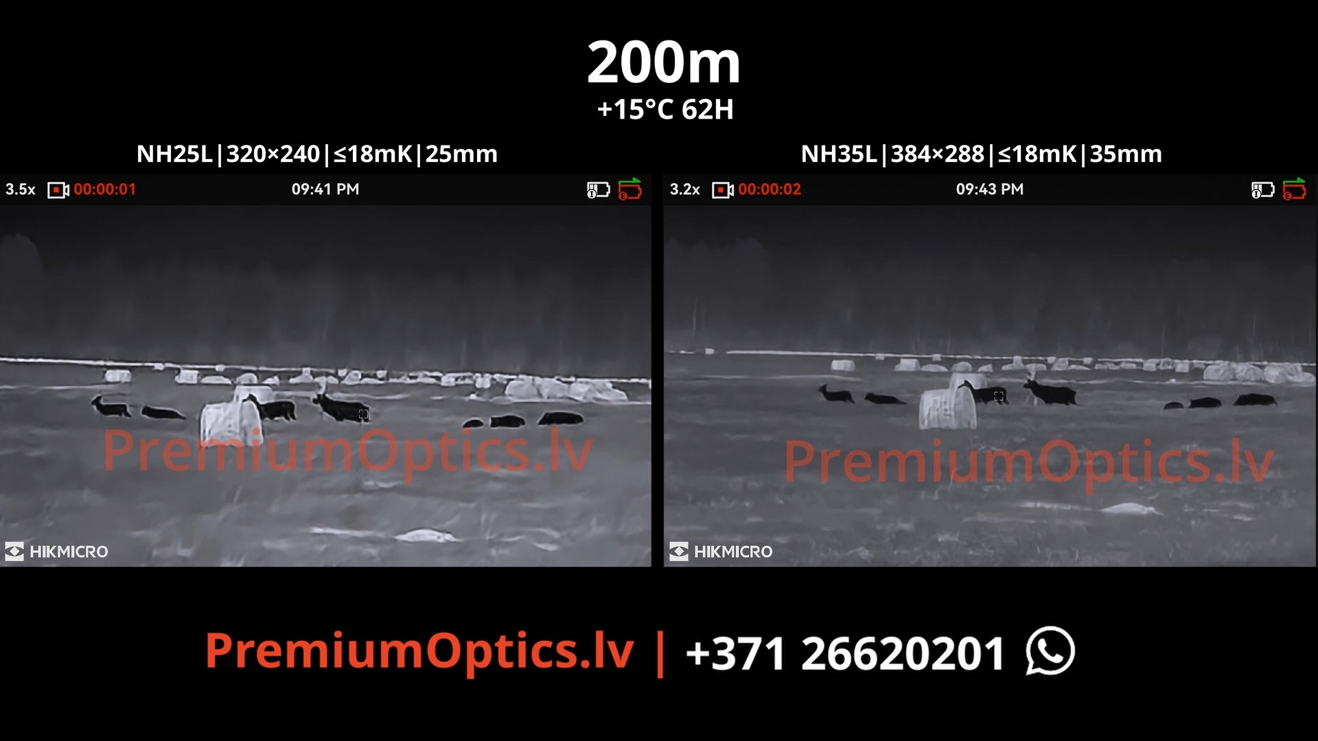 Hikmicro NEOS termotēmēklis NH25L vs NH35L tests lietus apstākļos 200m x1 palielinājums