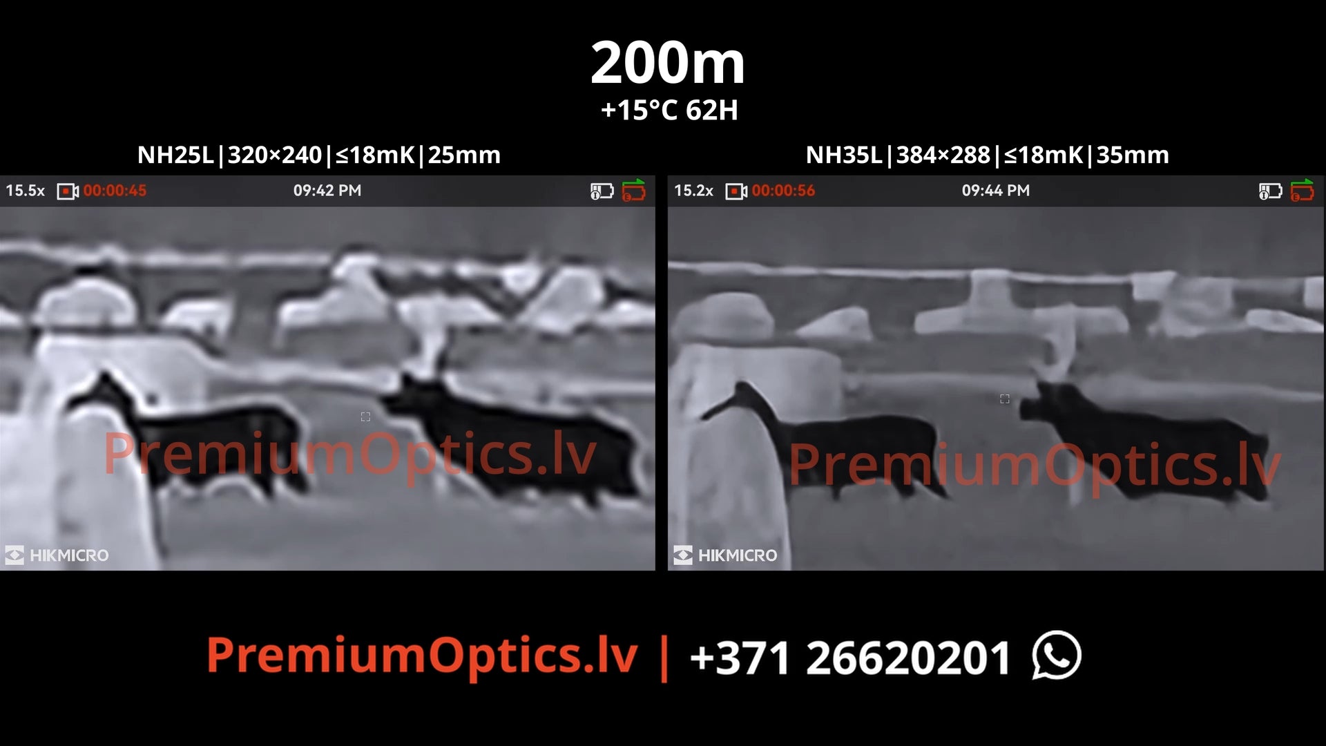 Hikmicro NEOS termotēmēklis NH25L vs NH35L tests lietus apstākļos 200m x2 palielinājums