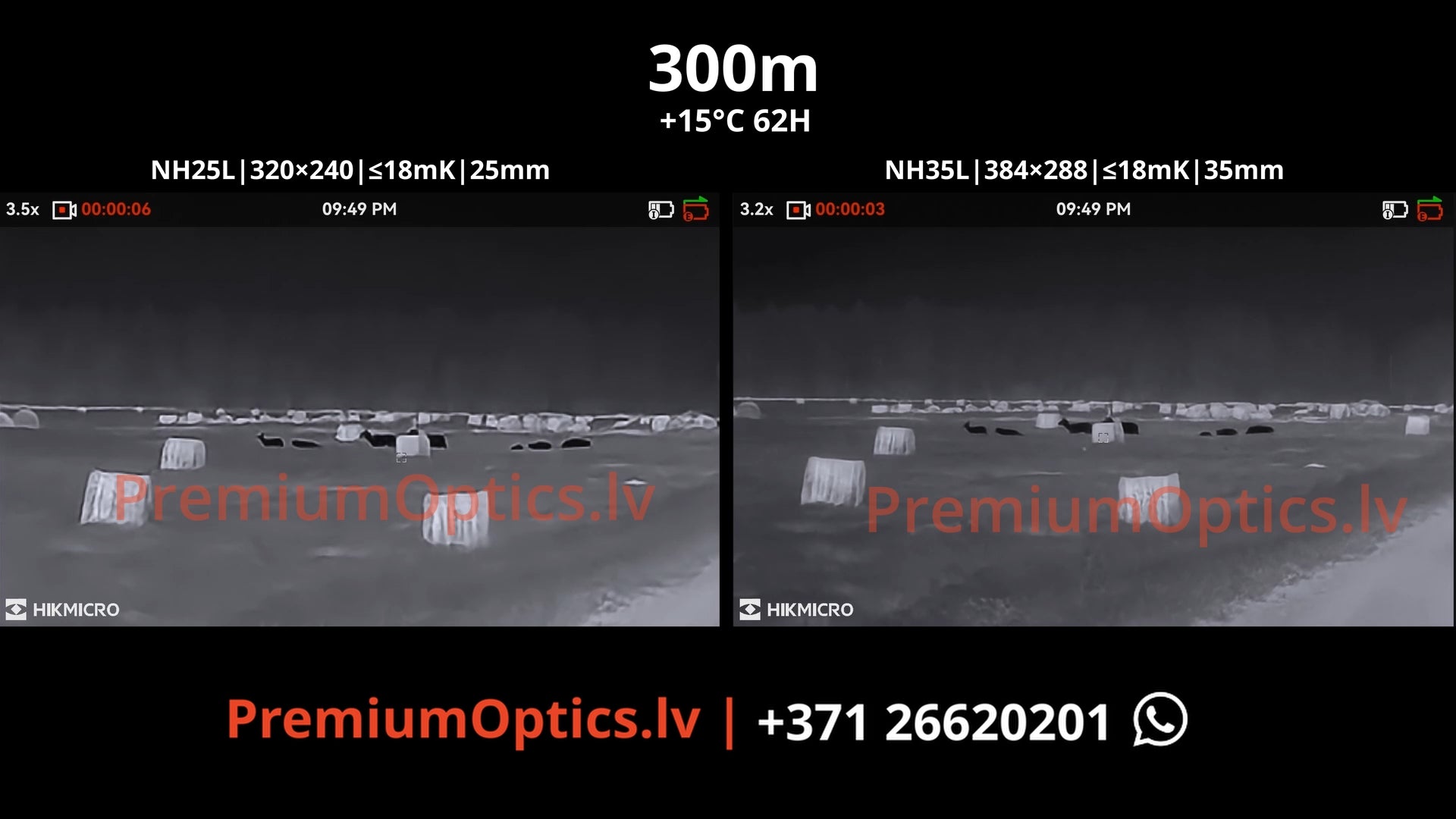 Hikmicro NEOS termotēmēklis NH25L vs NH35L tests lietus apstākļos 300m x1 palielinājums