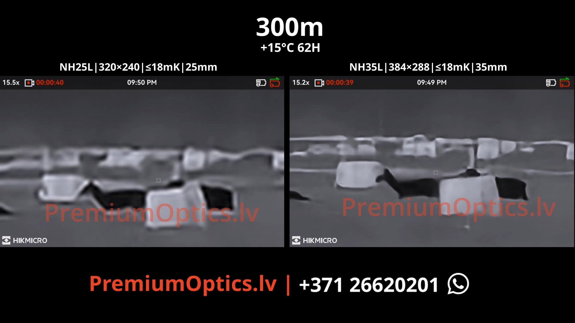 Hikmicro NEOS termotēmēklis NH25L vs NH35L tests lietus apstākļos 300m x2 palielinājums