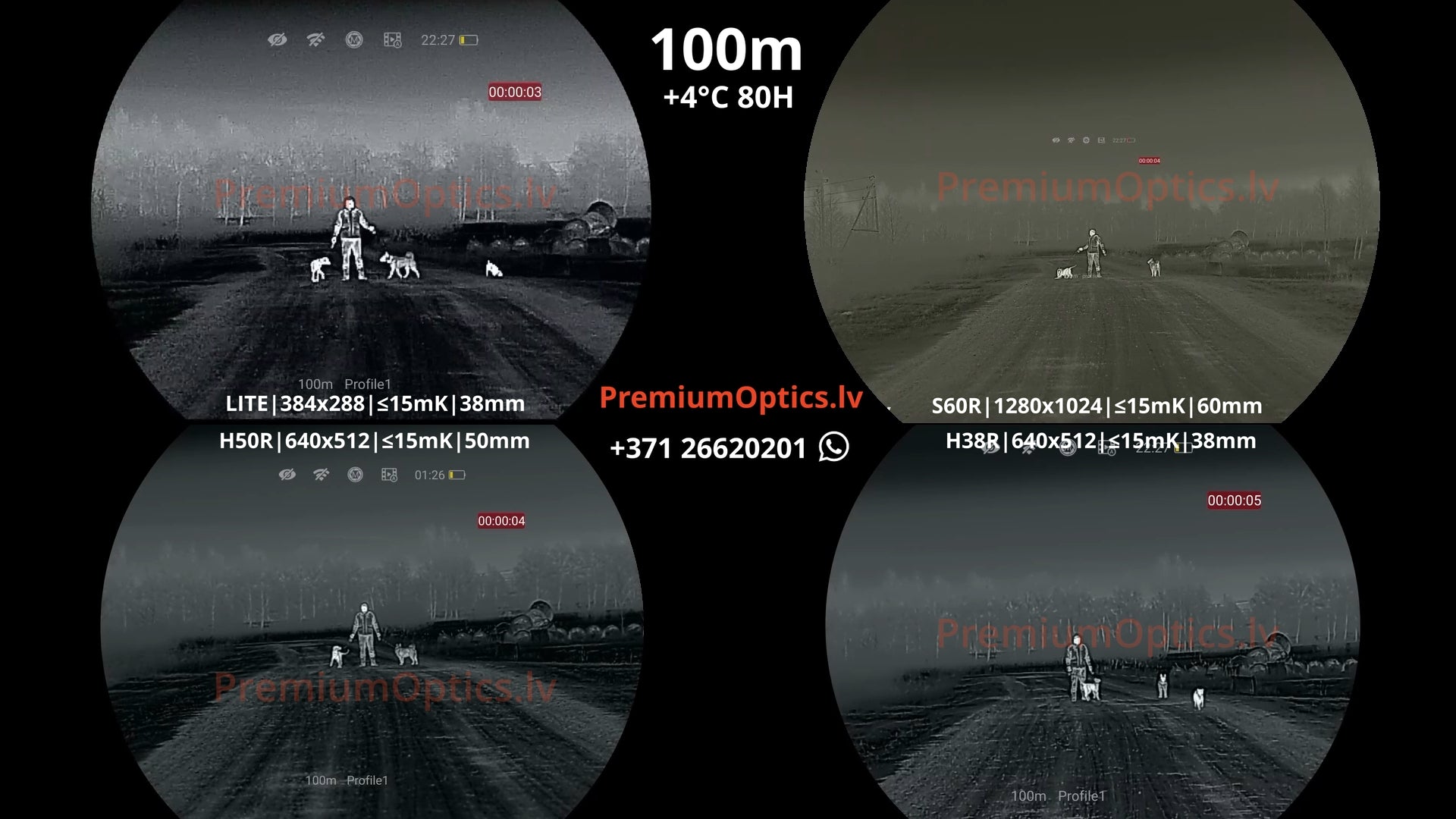 Nocpix Mate termālās uzlikas tests 100 metros – LITE vs H38R vs H50R vs ULTRA S60R