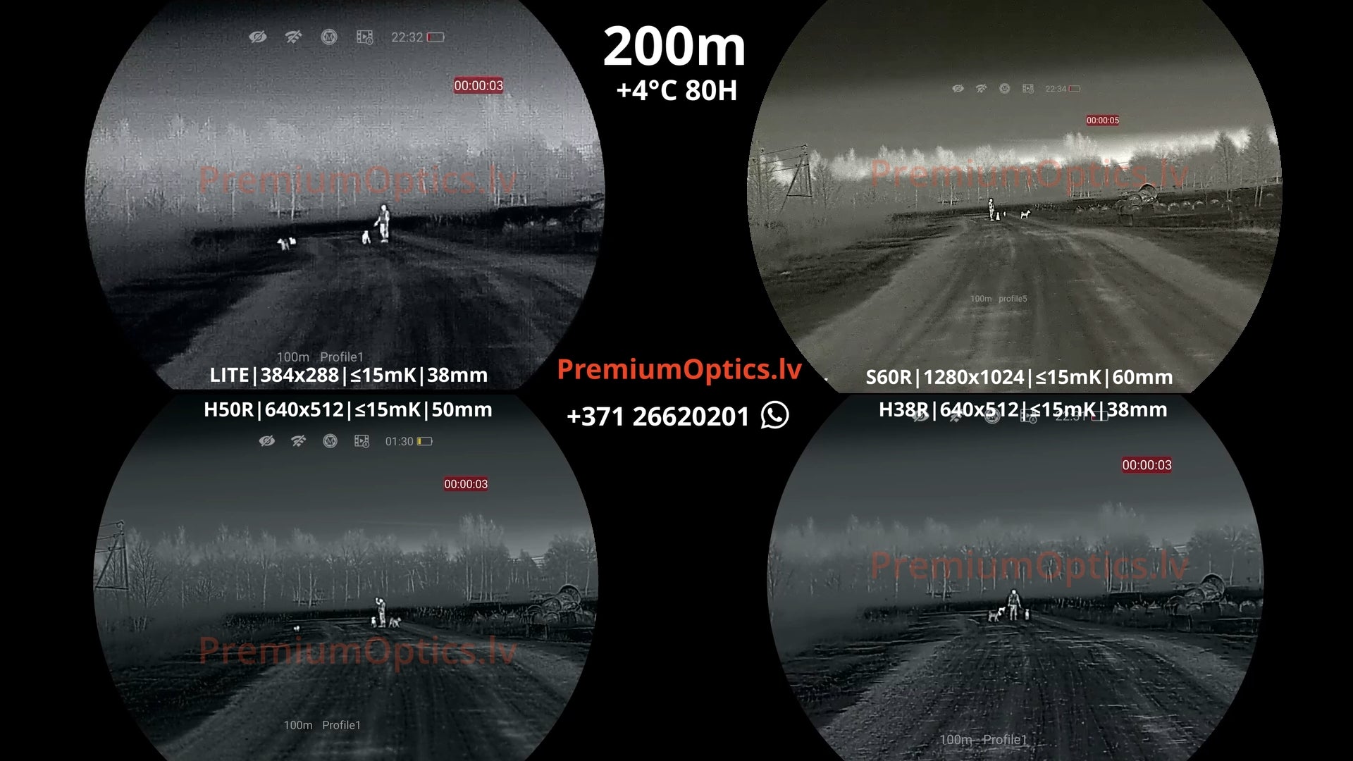Nocpix Mate termālās uzlikas tests 200 metros – LITE vs H38R vs H50R vs ULTRA S60R