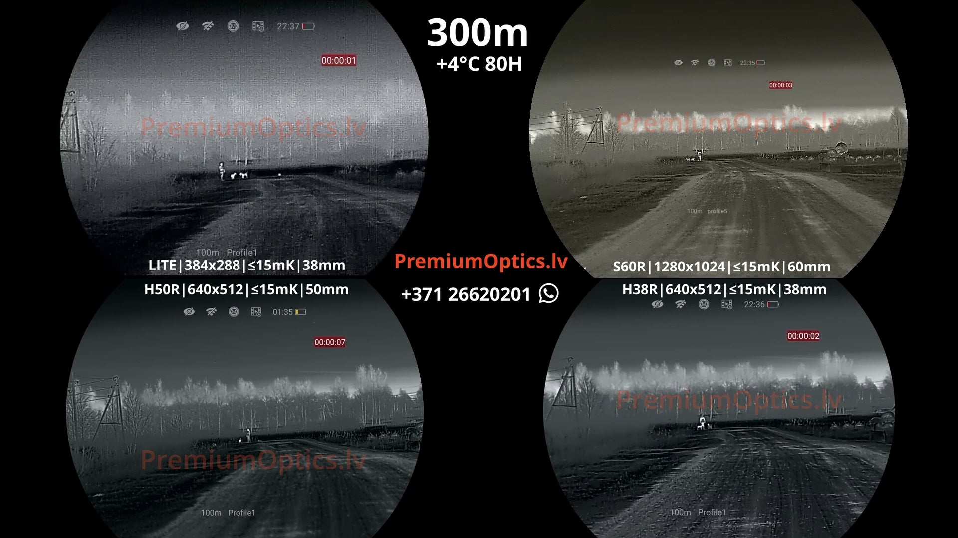 Nocpix Mate termālās uzlikas tests 300 metros – LITE vs H38R vs H50R vs ULTRA S60R