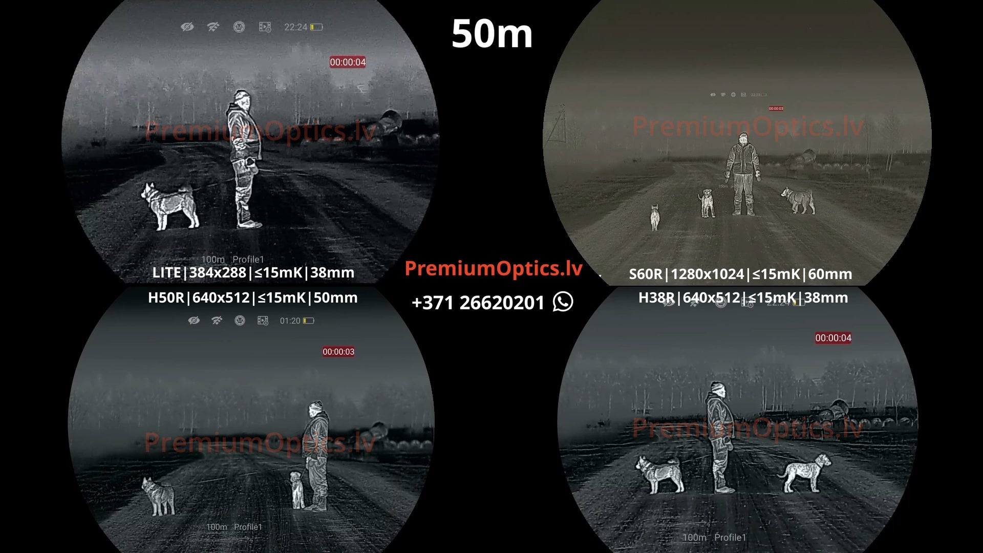 Nocpix Mate termālās uzlikas tests 50 metros – LITE vs H38R vs H50R vs ULTRA S60R