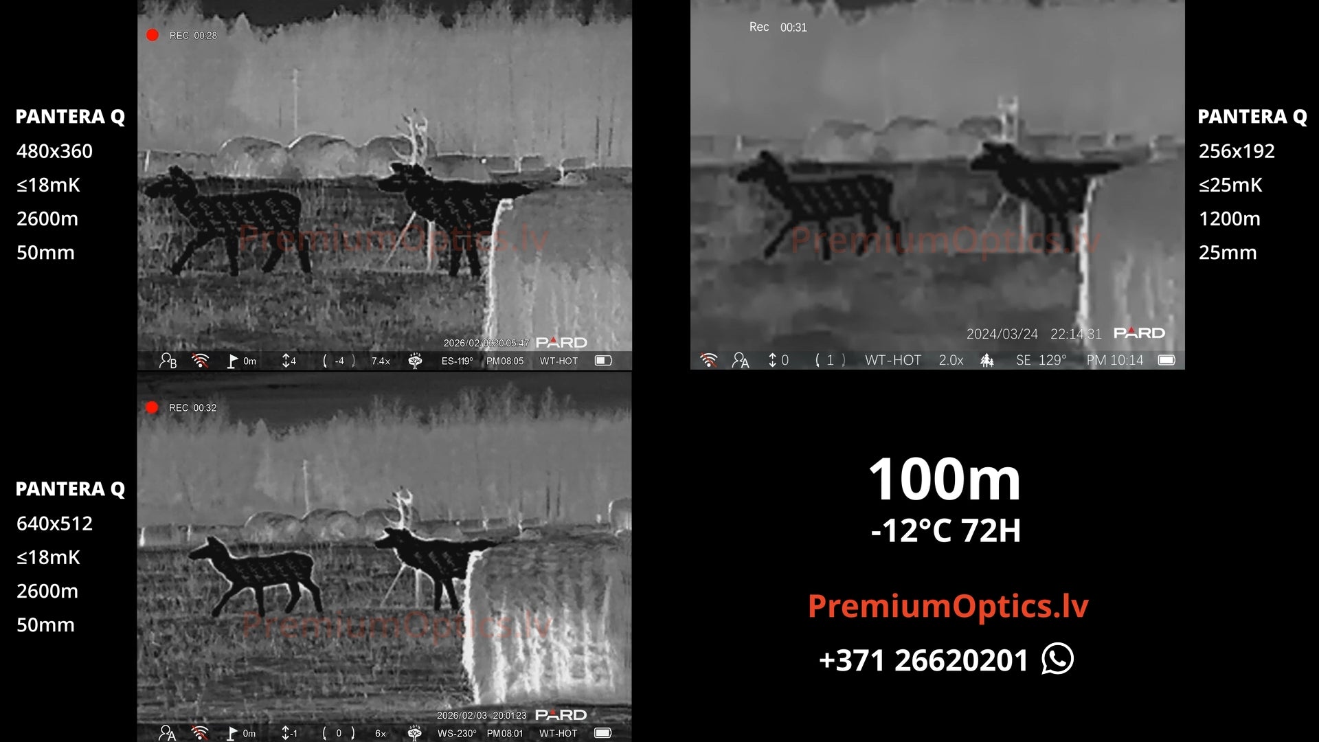 Pard Pantera Q termotēmēkļa tests 100 metros – termālā attēla detalizācija (2x palielinājums)