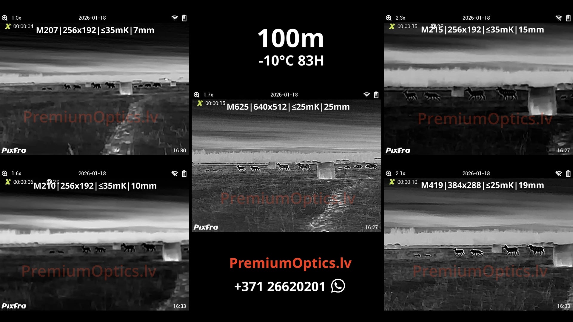 Pixfra Mile 2 termokameras tests 100 metros – attēla detalizācija dabā (1x palielinājums)