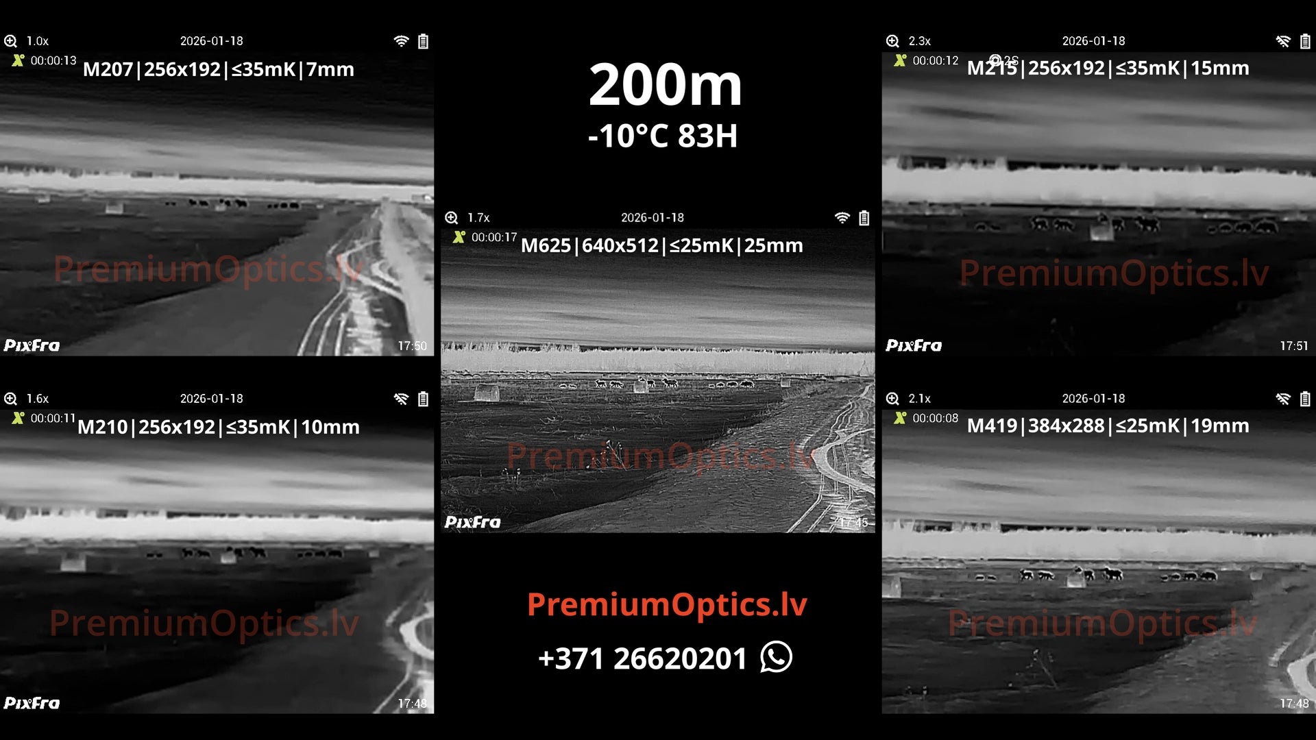 Pixfra Mile 2 termokameras tests 200 metros – attēla detalizācija dabā (1x palielinājums)
