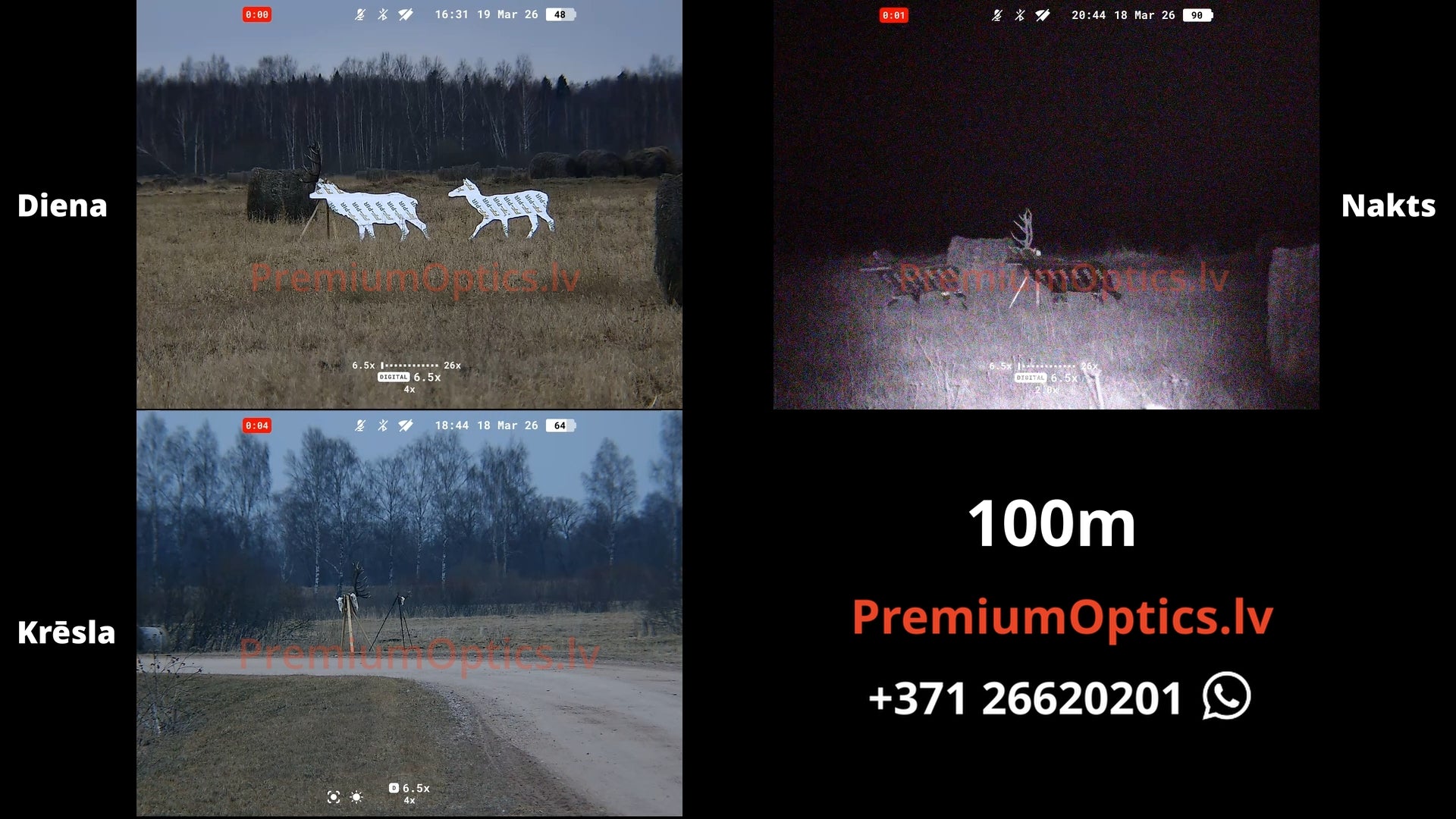 Pulsar Symbion tests digitālās bildes kvalitāte dienas un nakts laikā 100 metros (1x palielinājums)