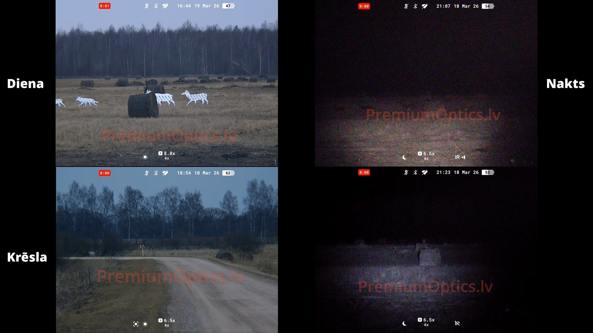 Pulsar Symbion tests digitālās bildes kvalitāte dienas un nakts laikā 200 metros (1x palielinājums)