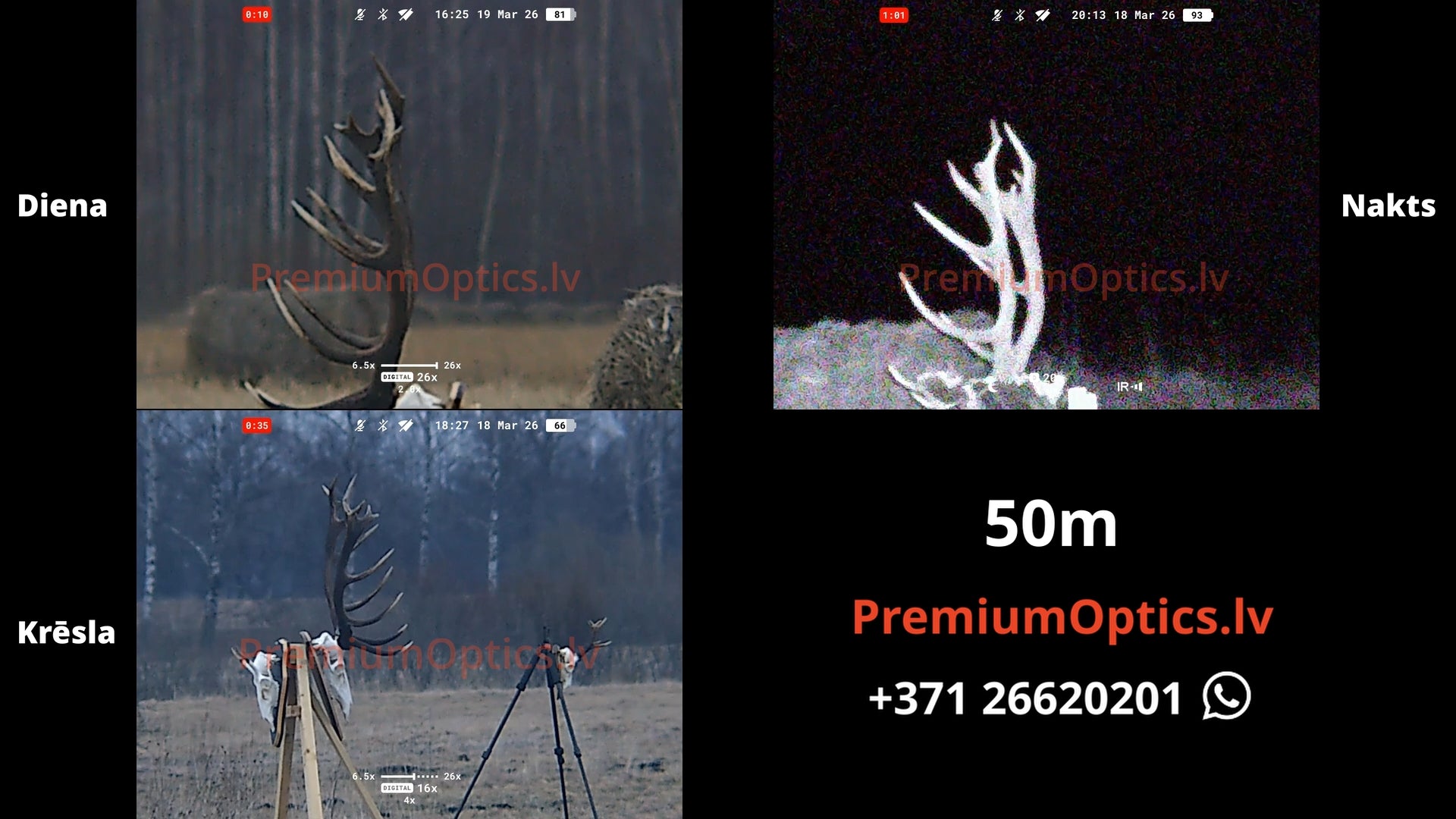 Pulsar Symbion tests digitālās bildes kvalitāte dienas un nakts laikā 50 metros (2x palielinājums)