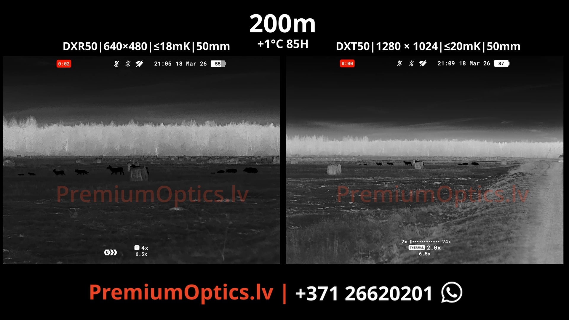 Pulsar Symbion tests termālās bildes kvalitāte miglas apstākļos 200 metros (1x palielinājums)