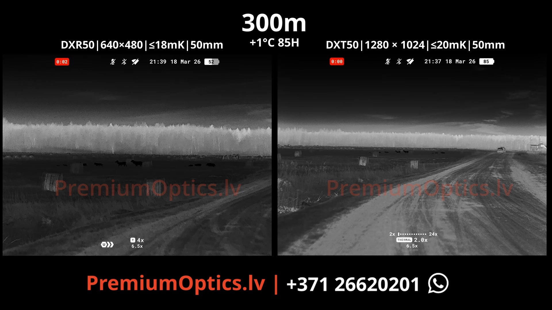 Pulsar Symbion tests termālās bildes kvalitāte miglas apstākļos 300 metros (1x palielinājums)
