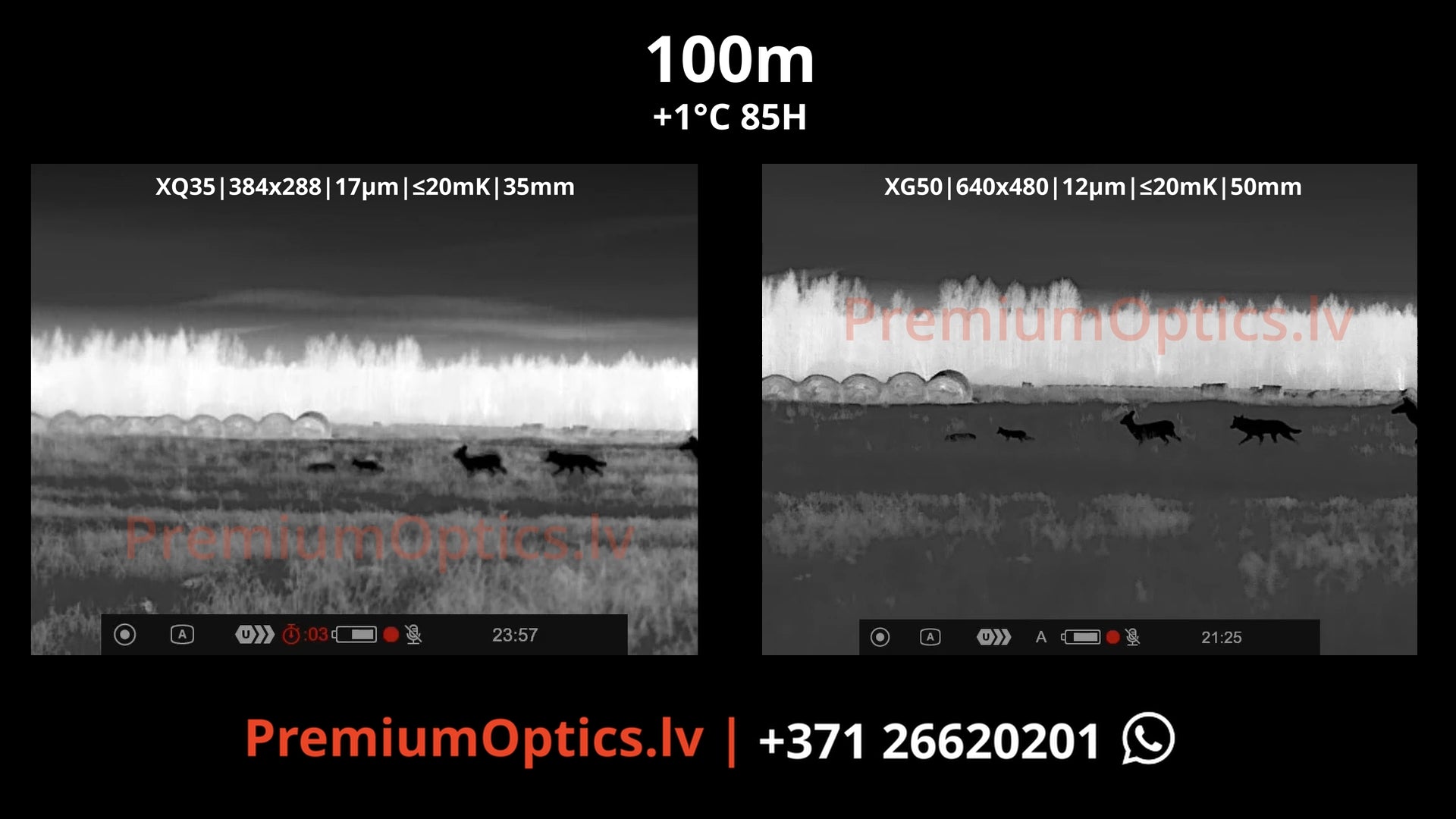 Pulsar Krypton XG50 vs XQ35 termālās uzlika tests miglas apstākļos 100 metros, buka ragi