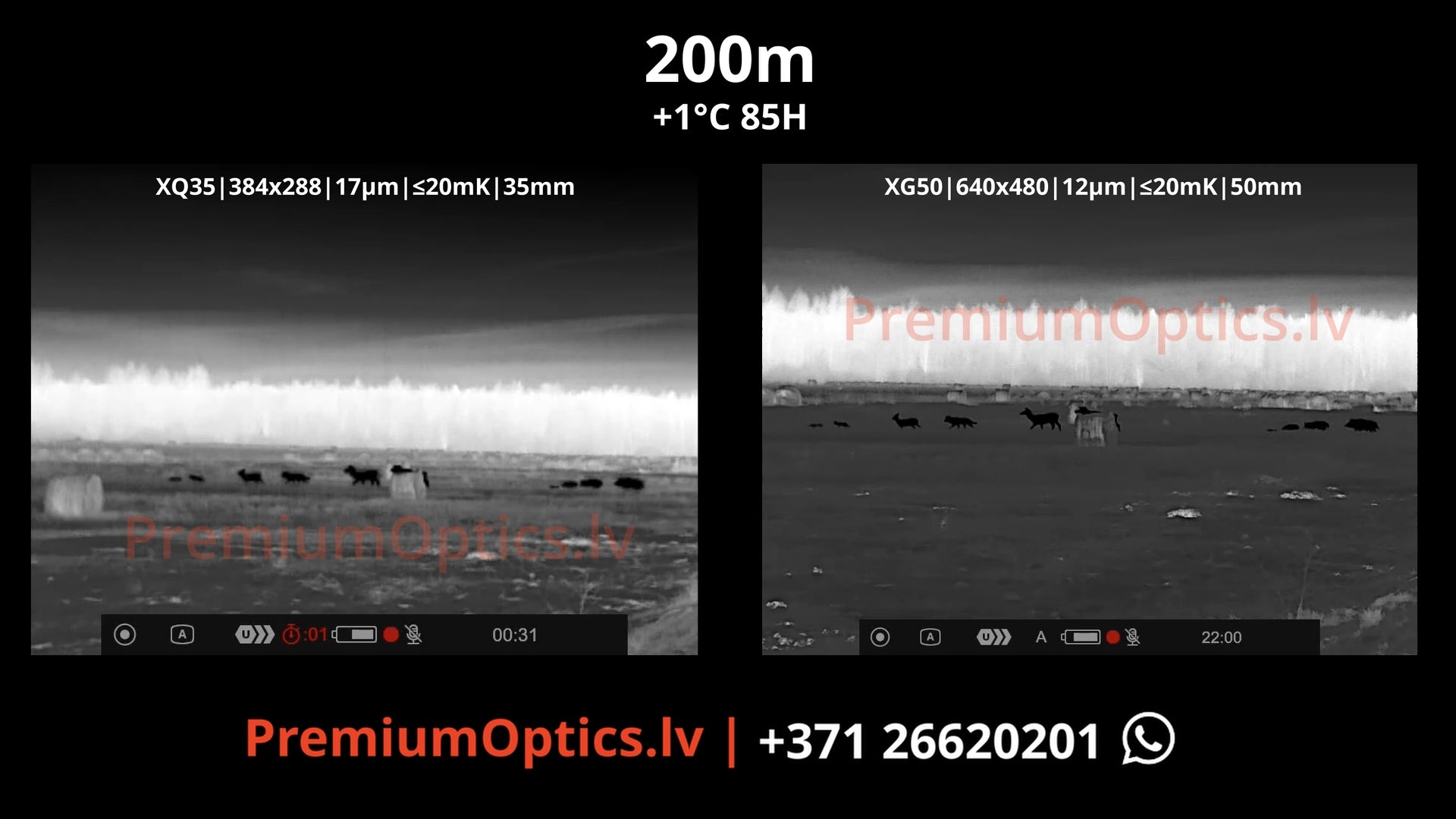 Pulsar Krypton XG50 vs XQ35 termālās uzlika tests miglas apstākļos 200 metros, attēla kvalitāte koptēlā